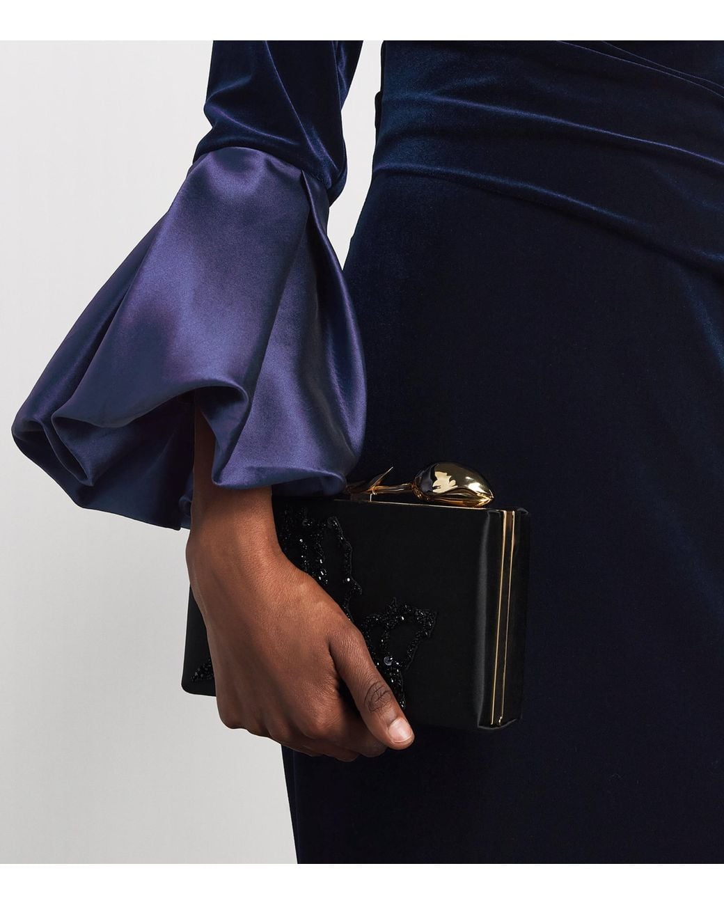 Talbot Runhof Blue Stretch-Velvet Draped Gown
