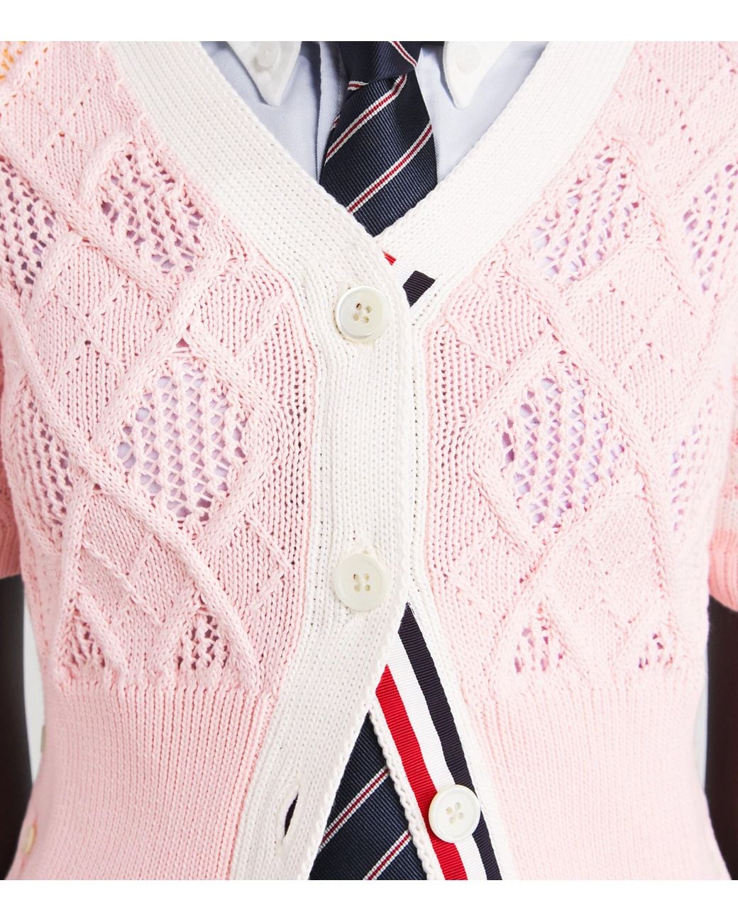 Thom Browne Pink Argyle Pointelle Knit Cardigan