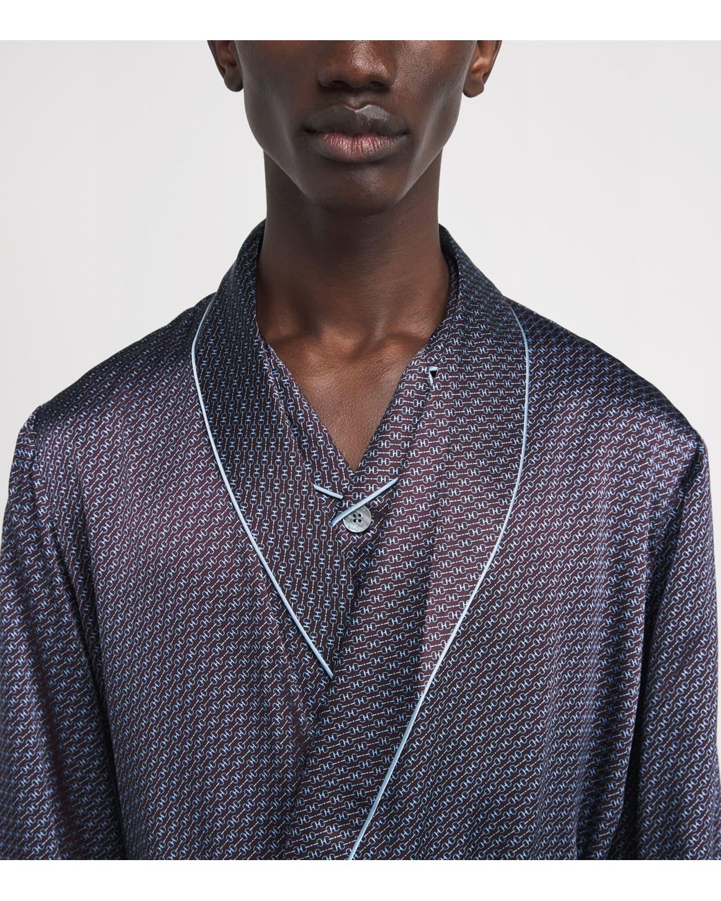 Harrods Blue Silk Snaffle Print Night Robe for men