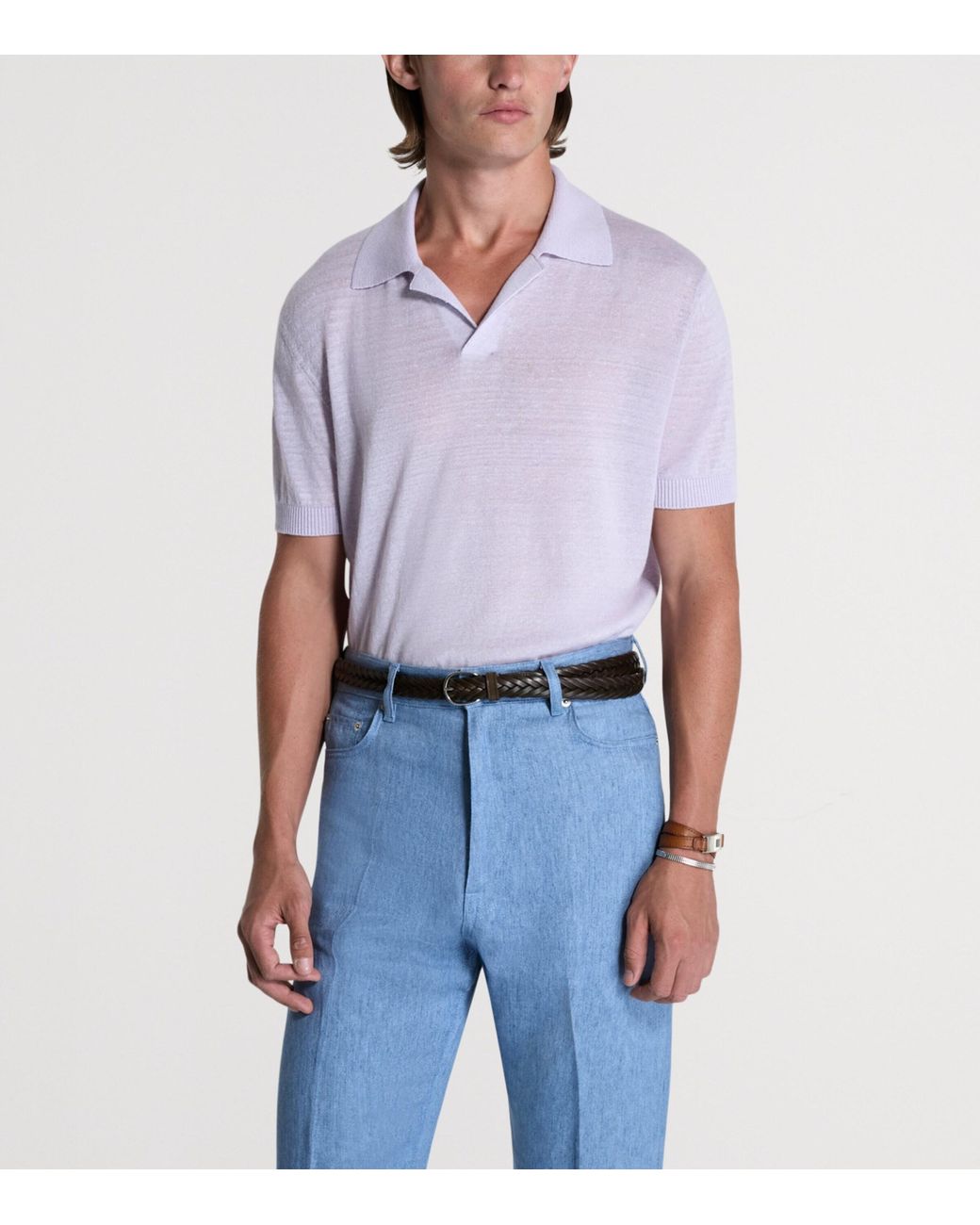 Dunhill Purple Linen-Cashmere Polo Shirt for men