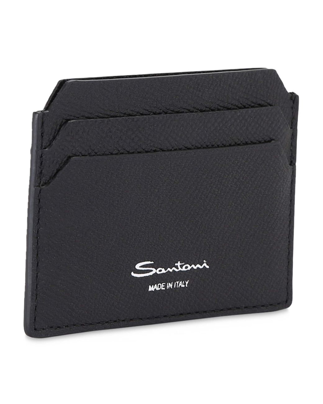 Santoni Black Textured Leather Card Holder for men