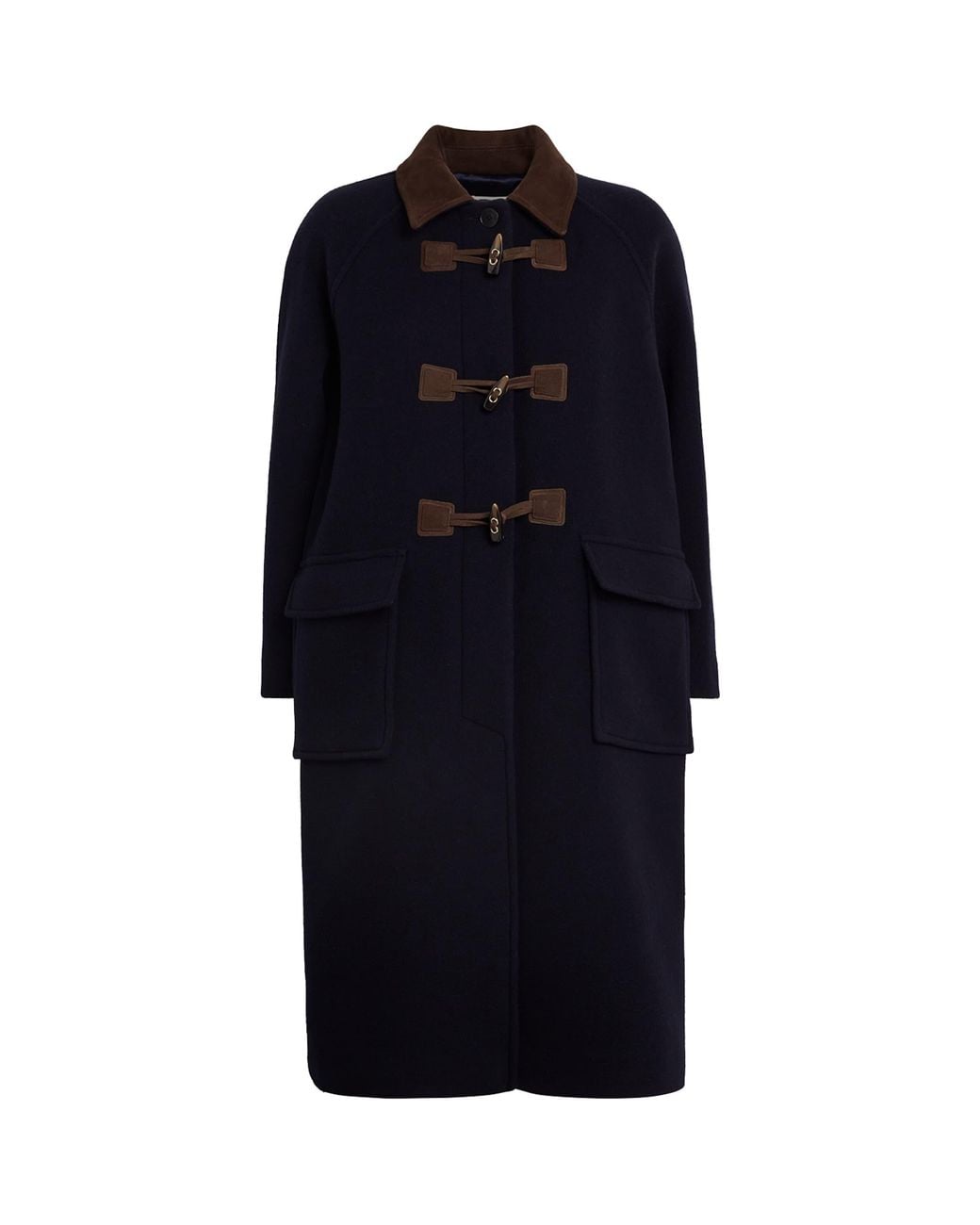 Sandro Blue Wool-Blend Suede-Collar Duffle Coat