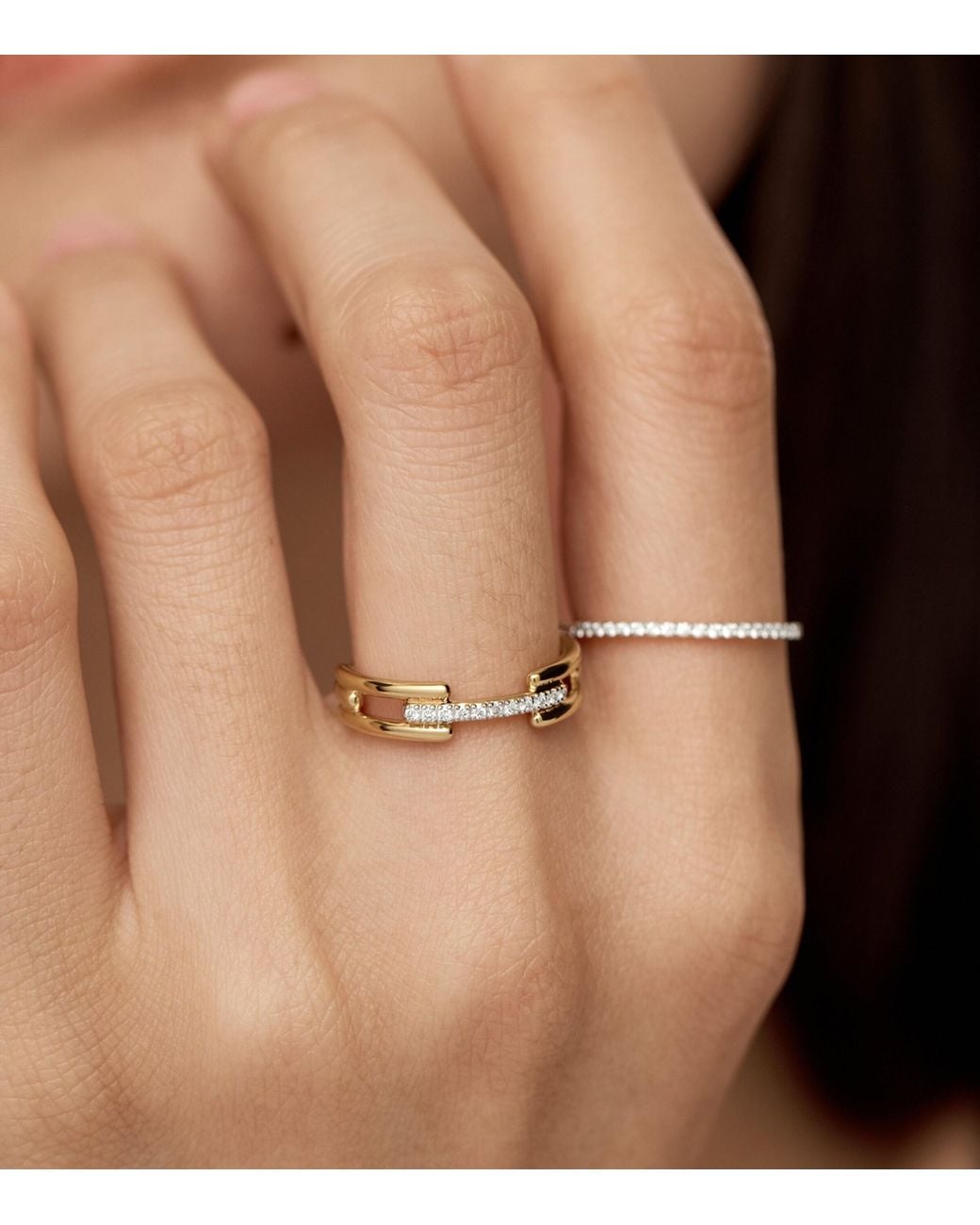 Monica Vinader Metallic Vermeil And Diamond Pavé Signature Link Ring