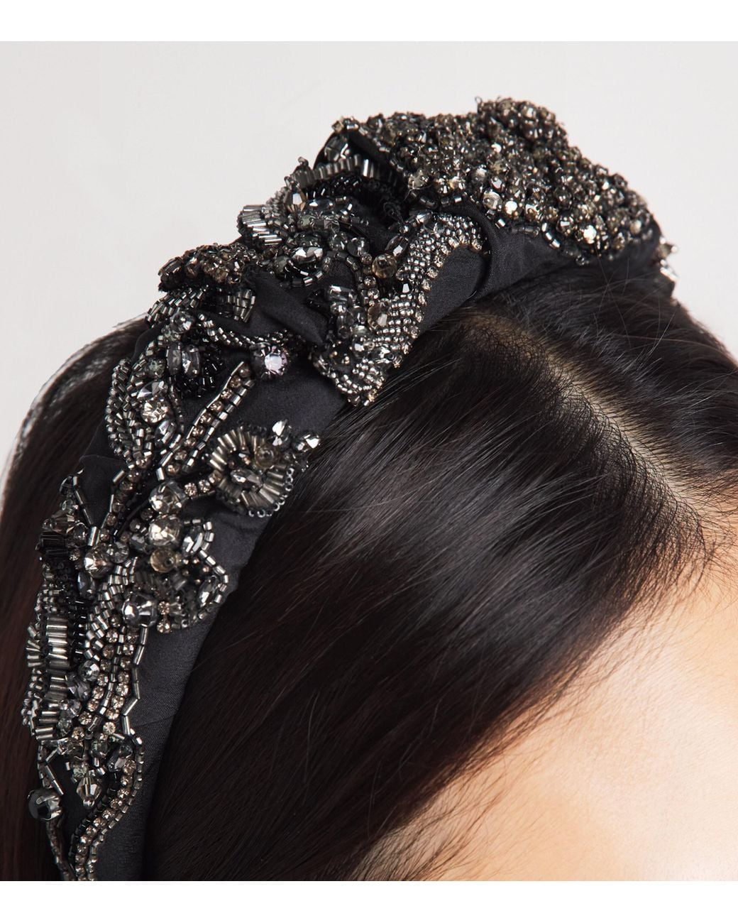 Jennifer Behr Black Satin Embellished Scarlette Headband