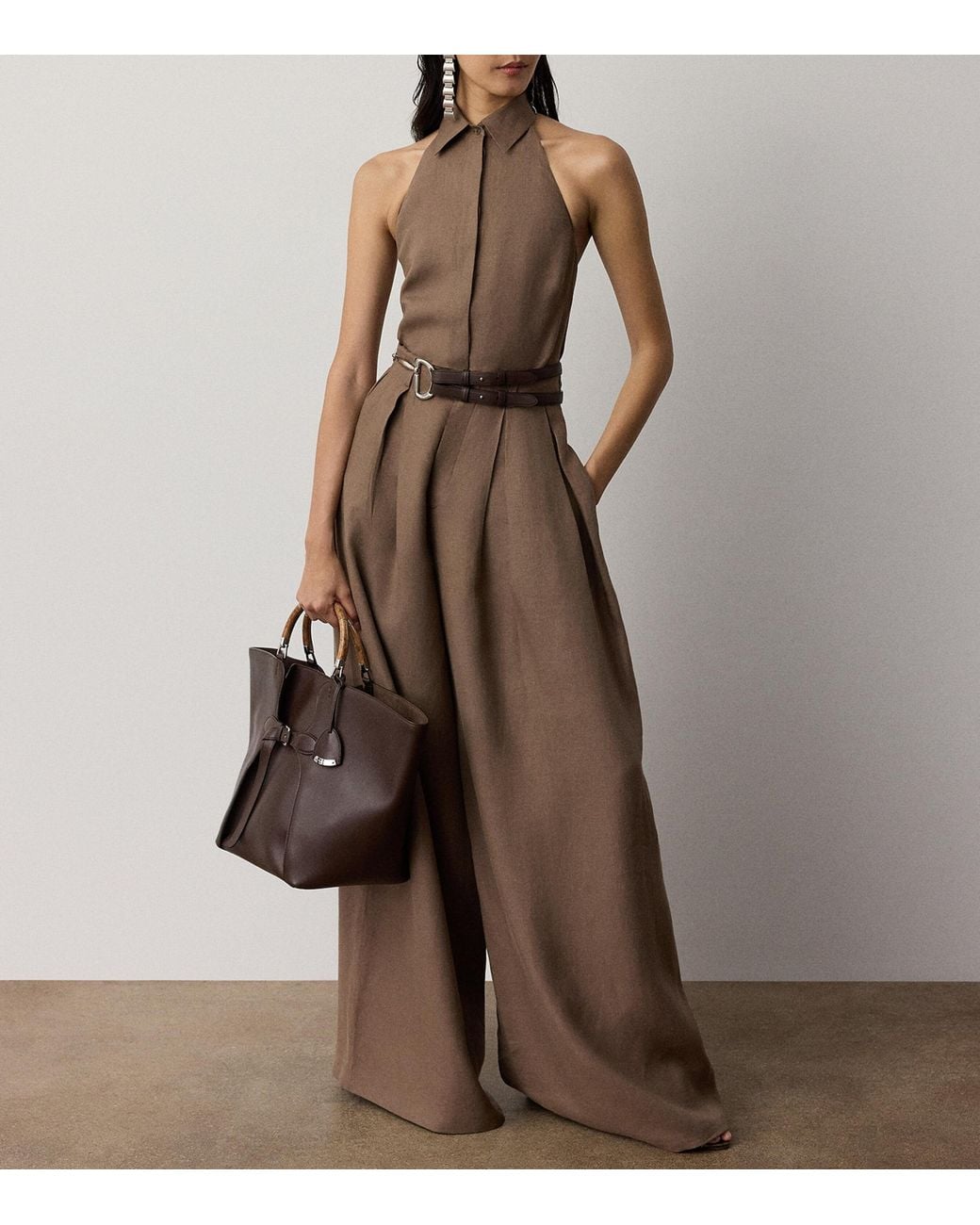 Ralph Lauren Brown Linen Eldred Sleeveless Top