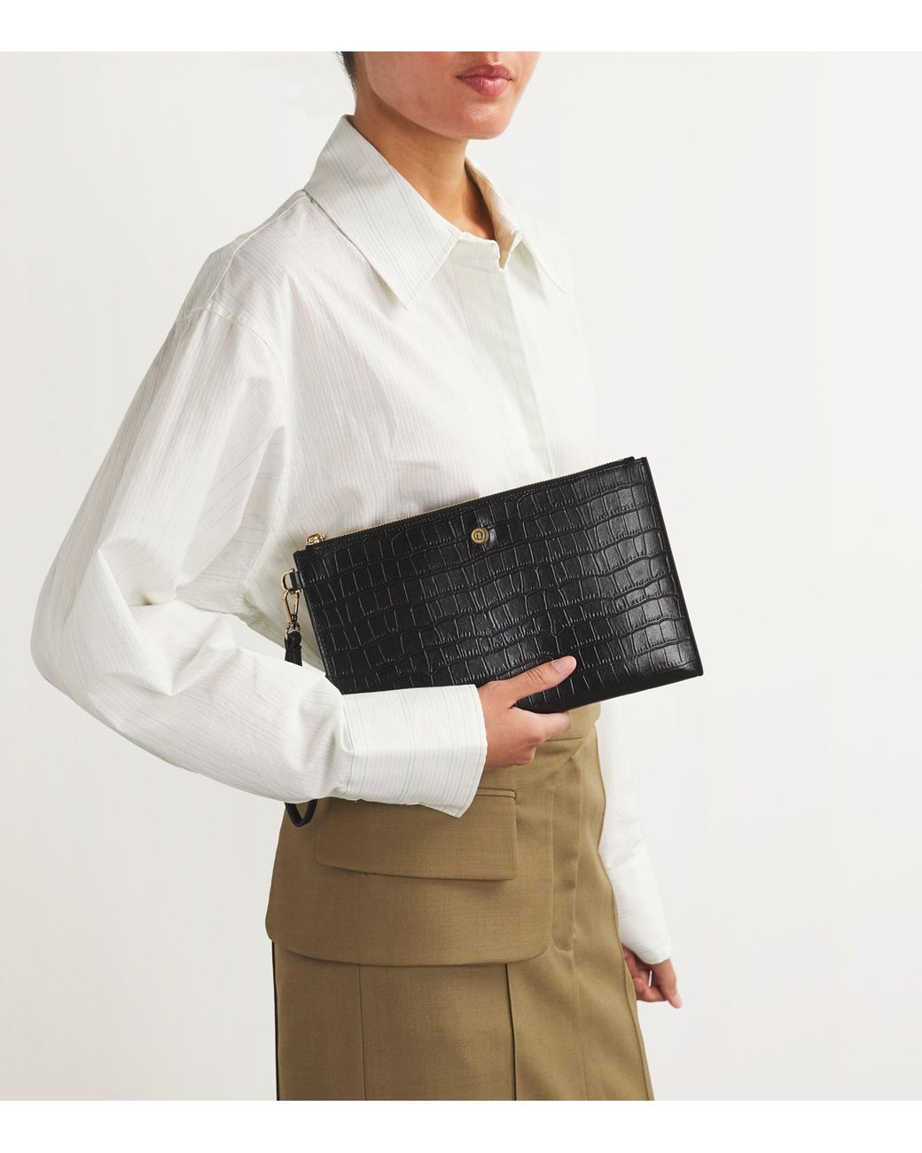 Harrods Black Medium Croc-Embossed Leather Pouch