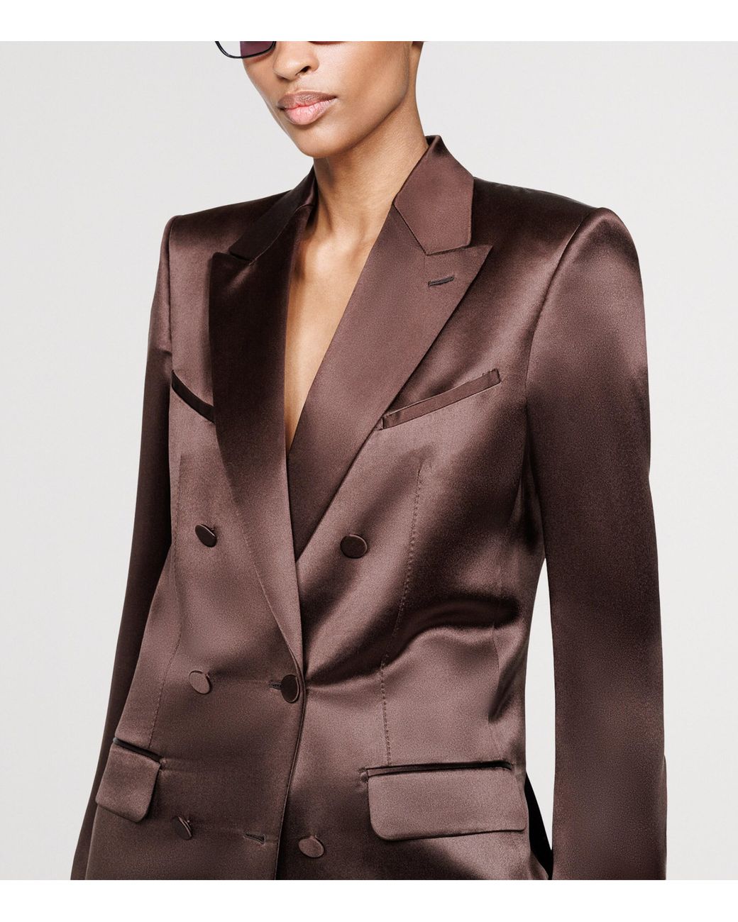 Tom Ford Brown Silk Satin Double-Breasted Blazer