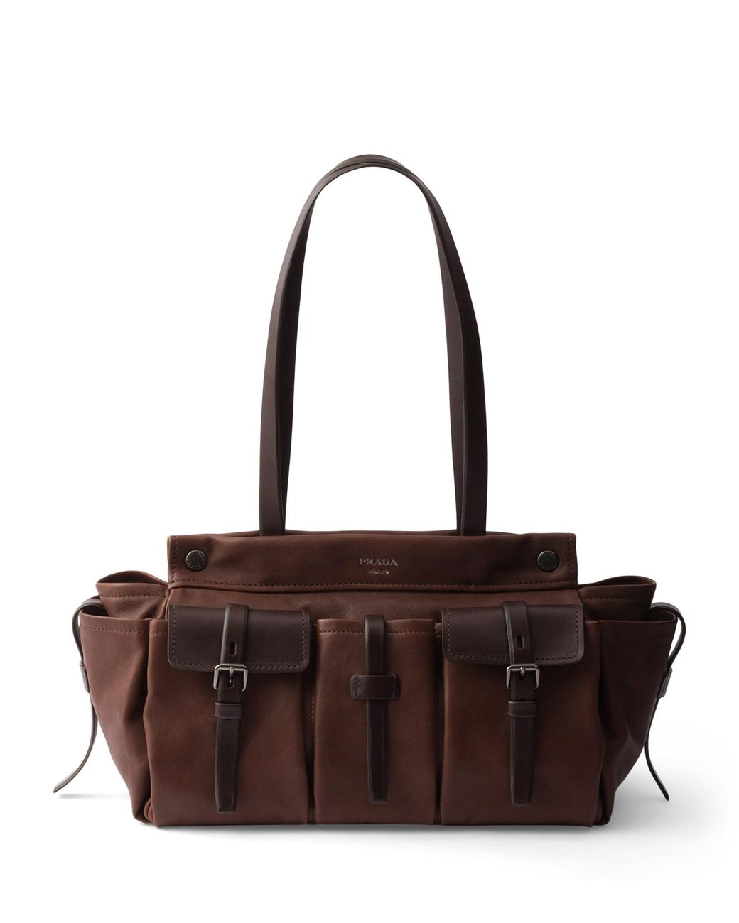 Prada Brown Large Buffalo Leather Route Tote Bag