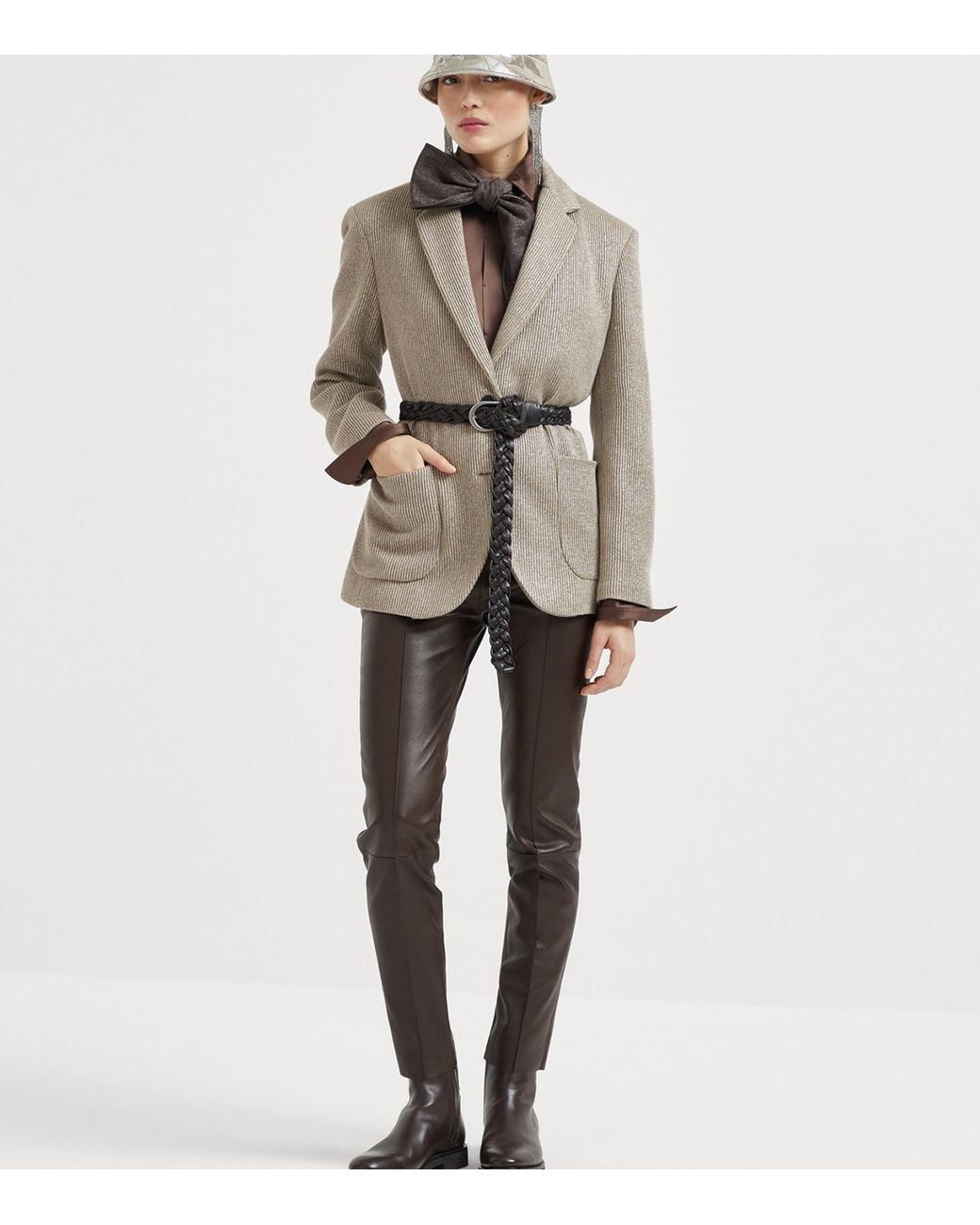 Brunello Cucinelli Brown Stretch-Silk Satin Shirt