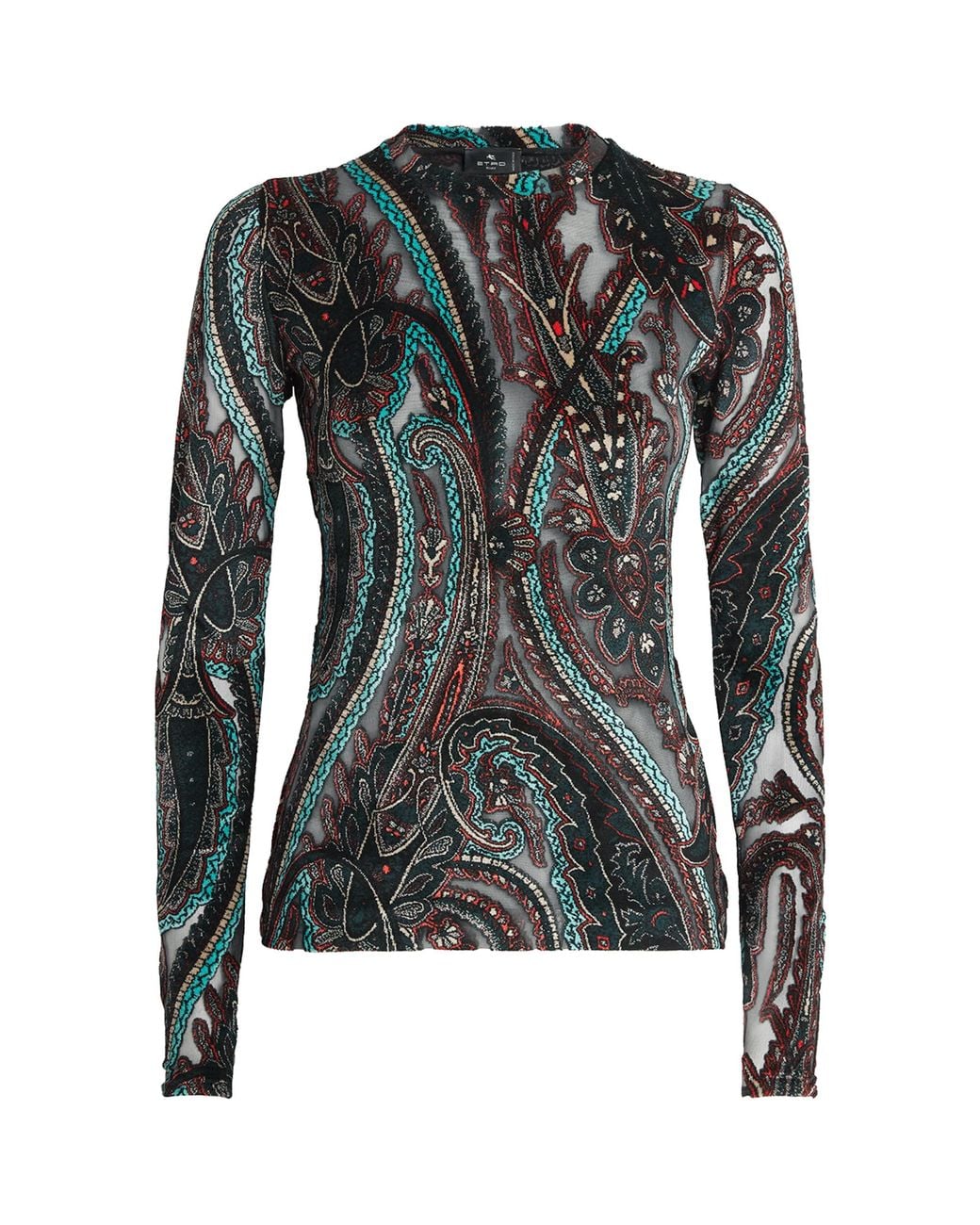Etro Black Appliqué-Mesh Top