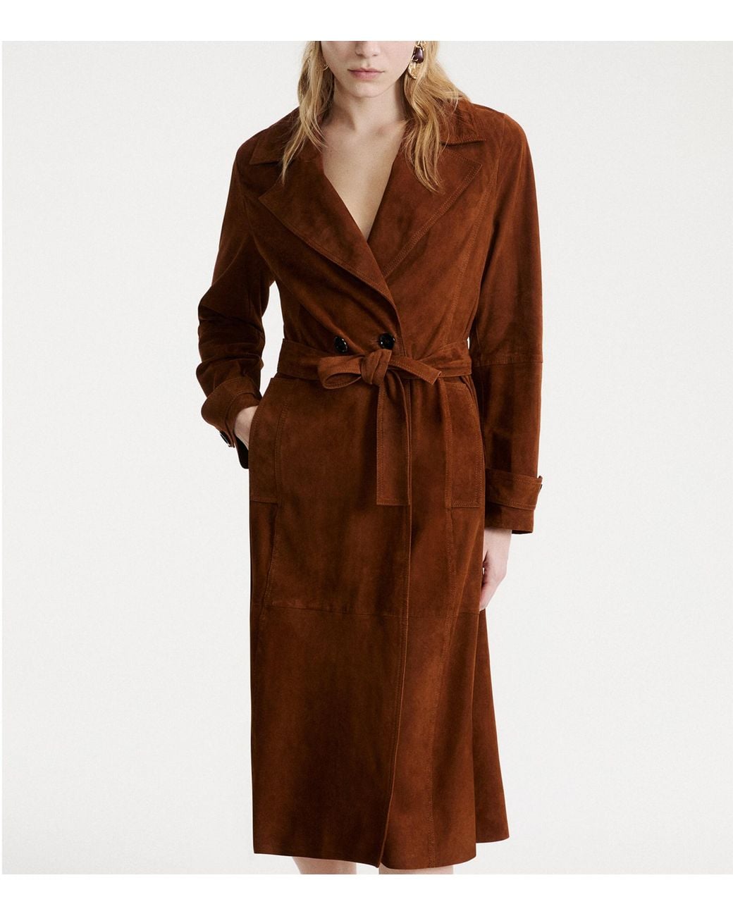 Marella Brown Suede Belted Coat