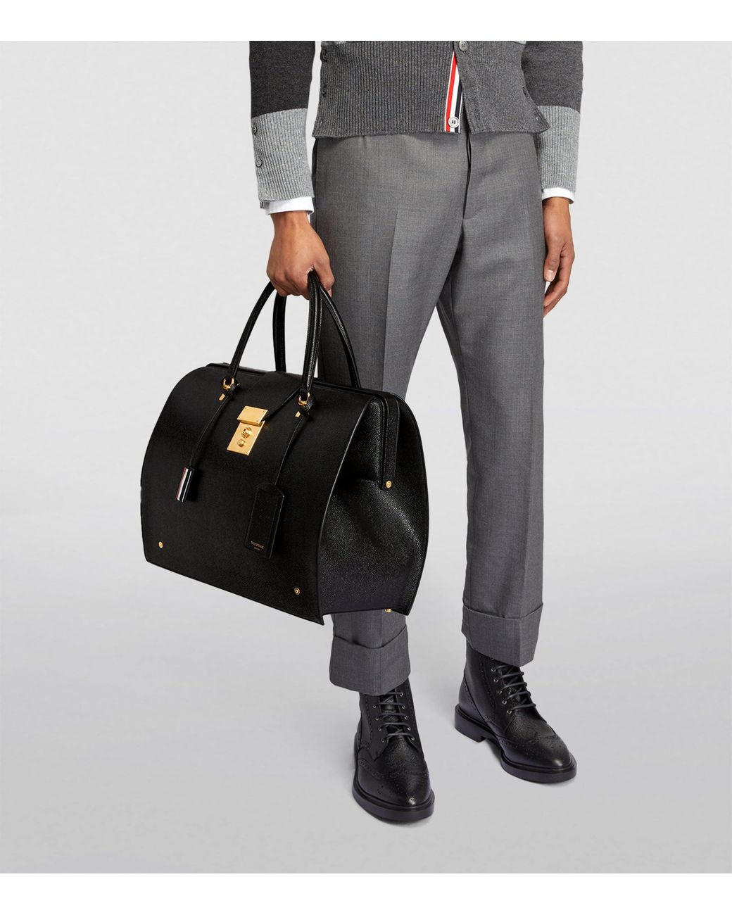 Thom Browne Black Leather Mr. Thom Weekend Bag for men