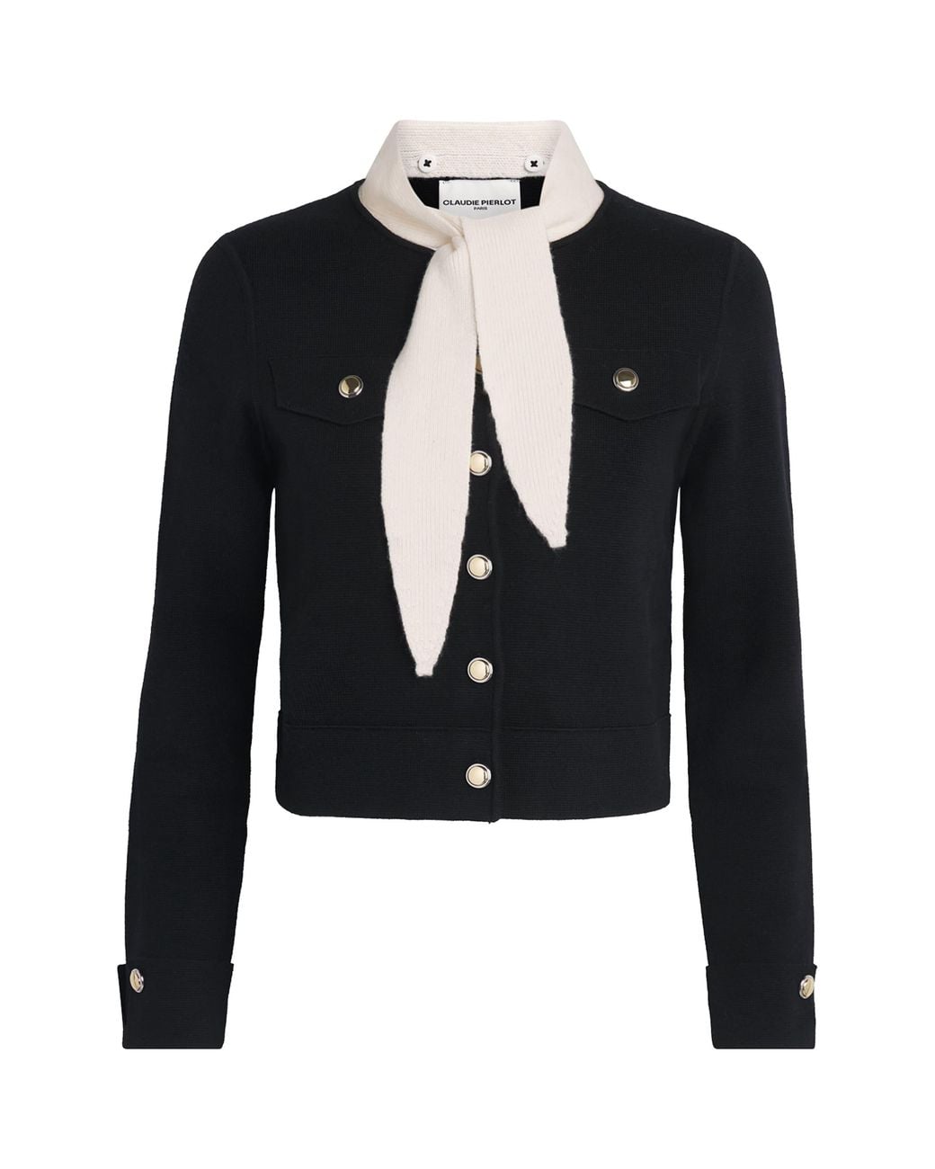 Claudie Pierlot Black Wool-Cotton Scarf Cardigan