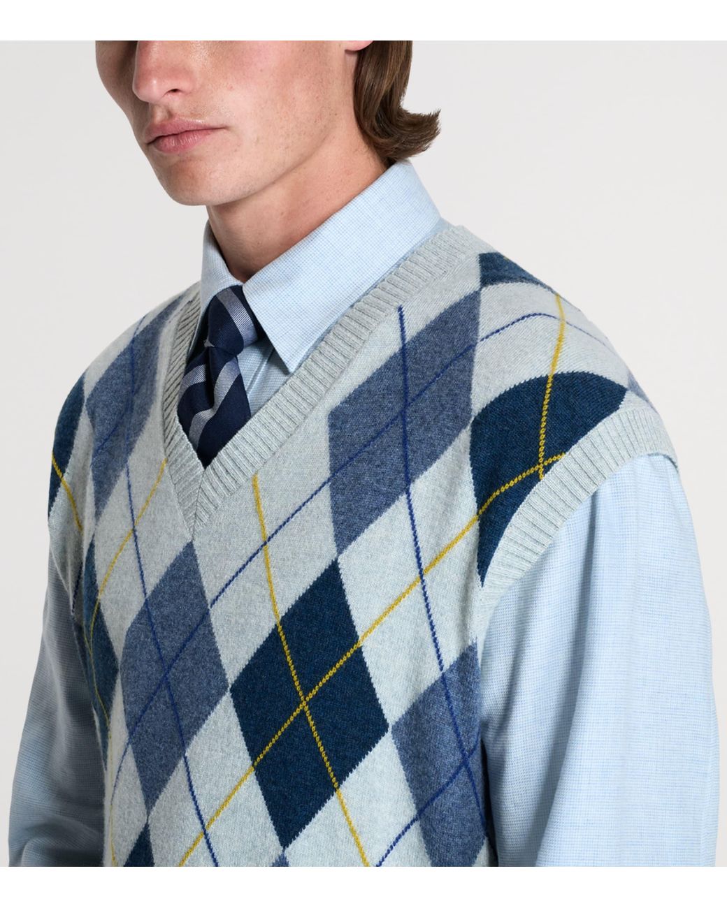 Dunhill Blue Cashmere Argyle Sweater Vest for men