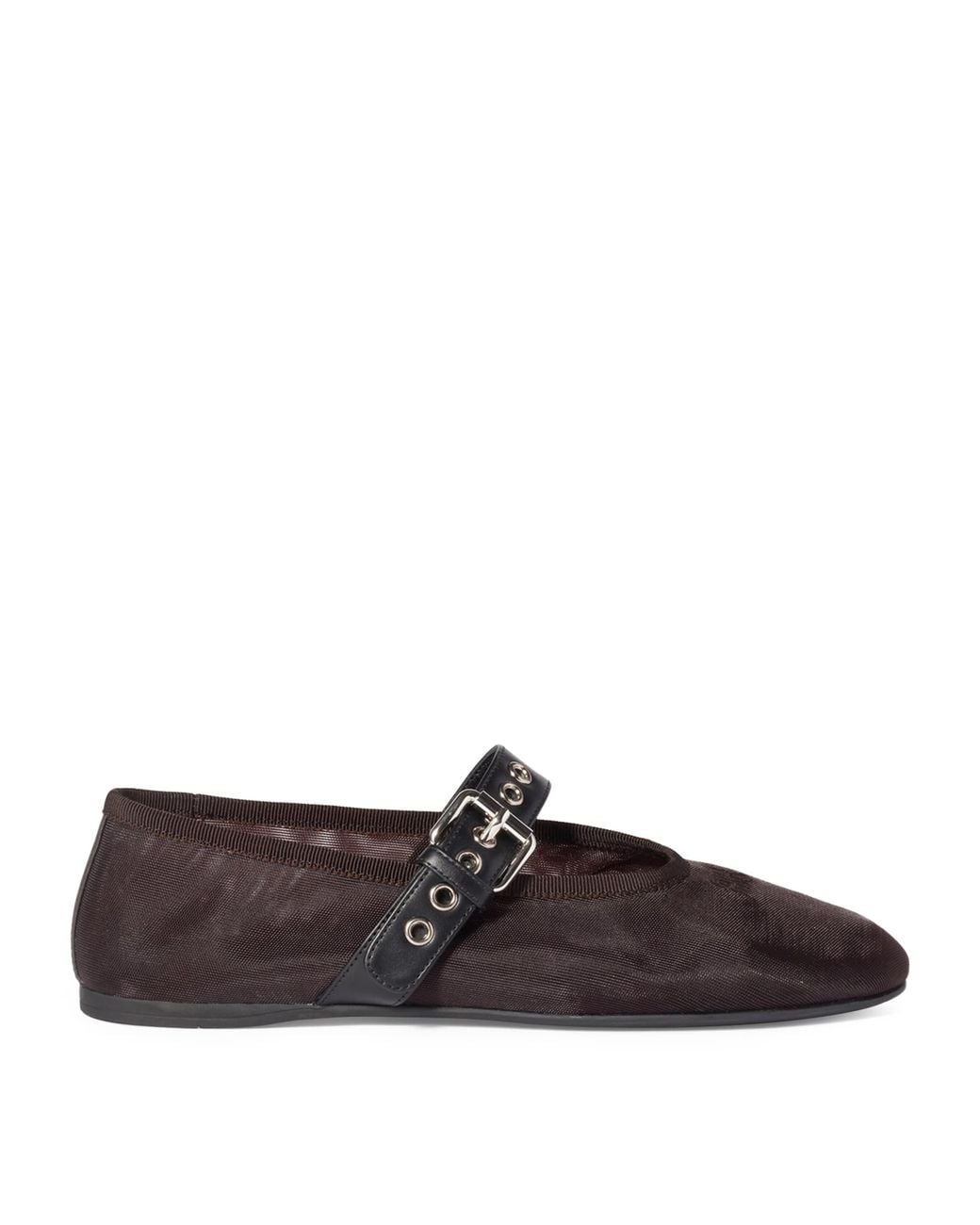 Miu Miu Brown Mesh Leather-Strap Ballet Flats