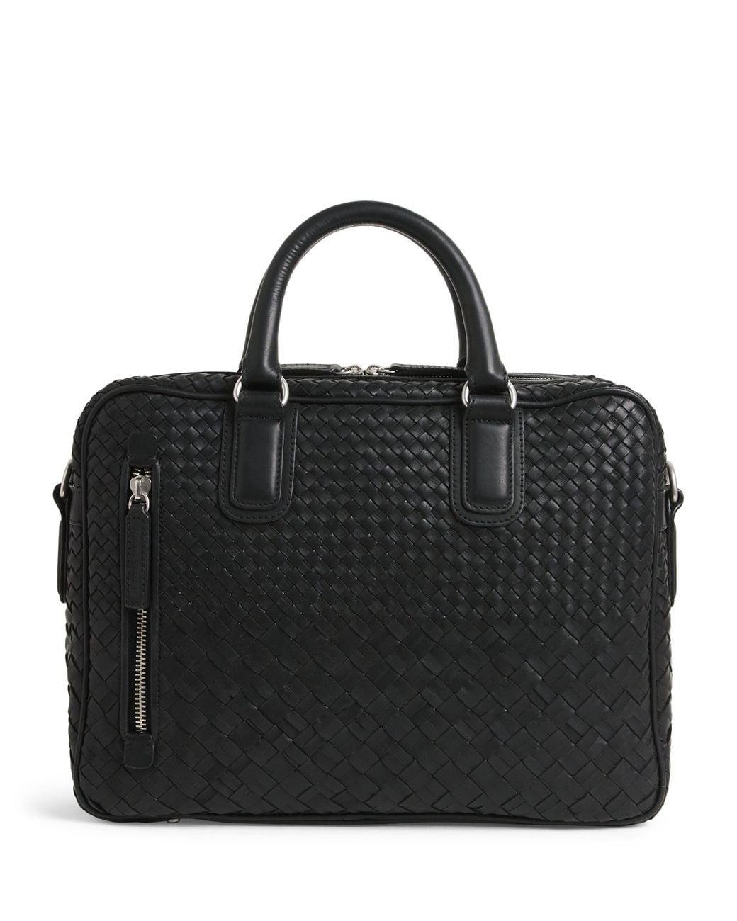 Officine Creative Black Leather Woven Armor Briefcase for men