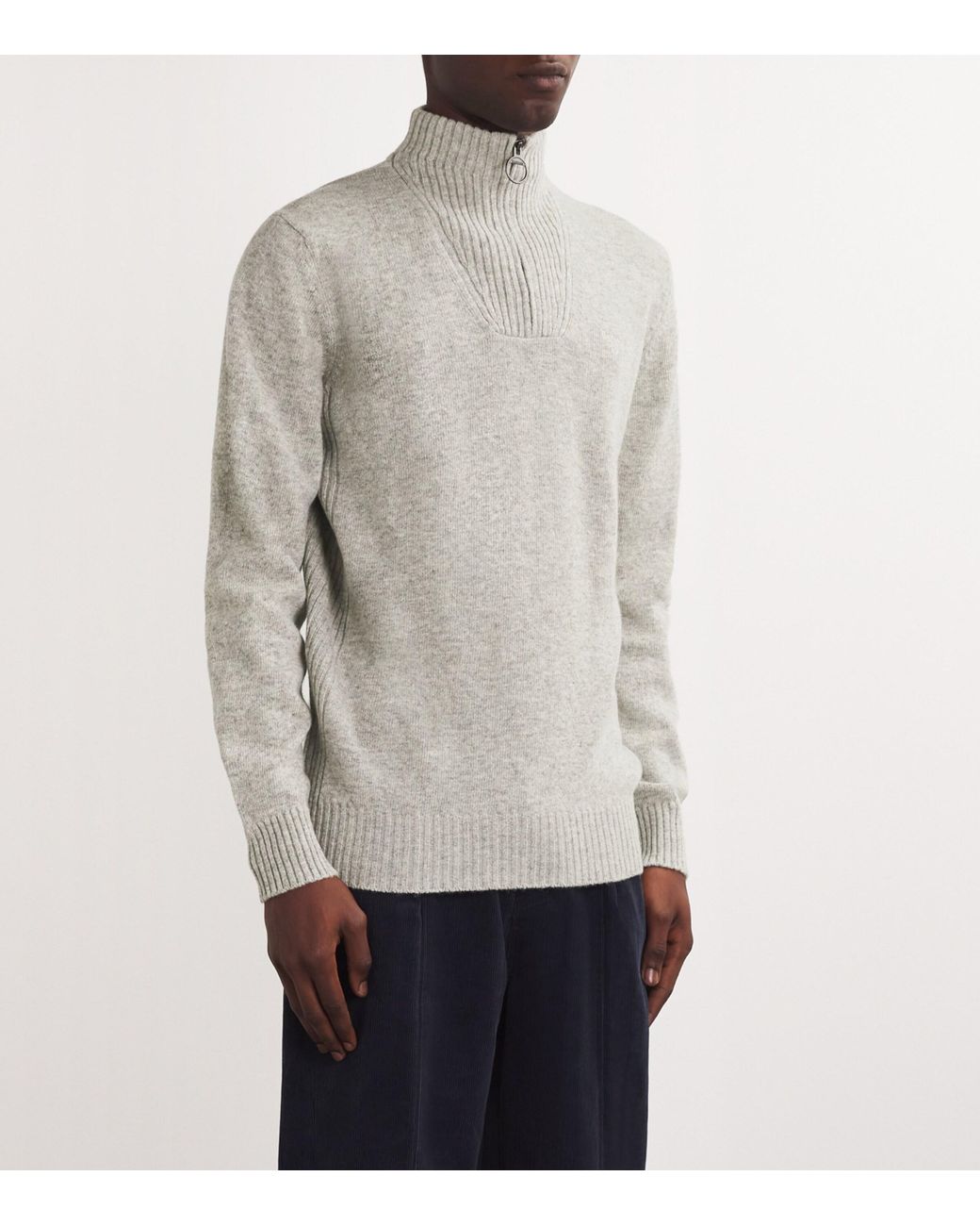 Barbour White Wool Half-Zip Sweater for men