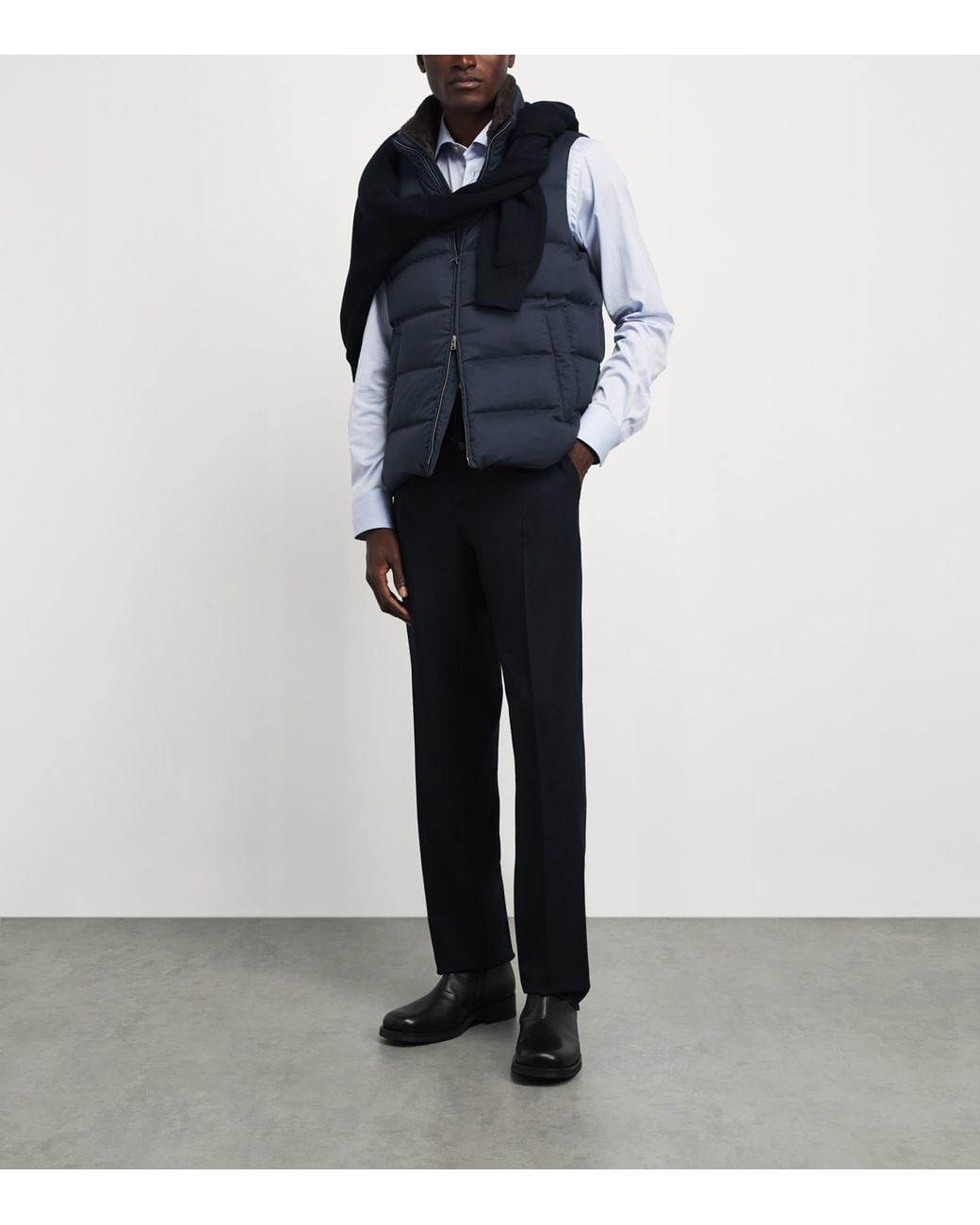 Herno Blue Faux Fur Collar Quilted Down Gilet for men