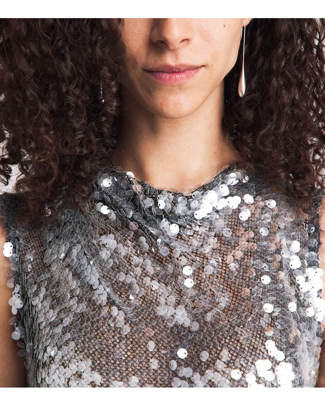 LAPOINTE Gray Sequin Tuck-Detail Gown