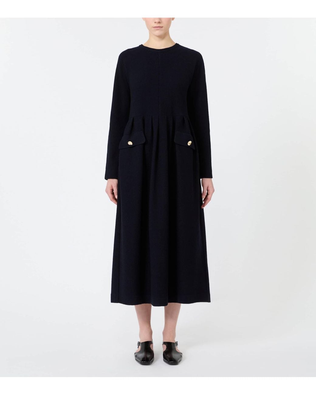 Max Mara Black Jersey Pocket-Detail Midi Dress