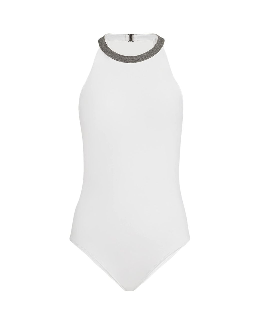 Brunello Cucinelli White Precious Monili Halterneck Swimsuit