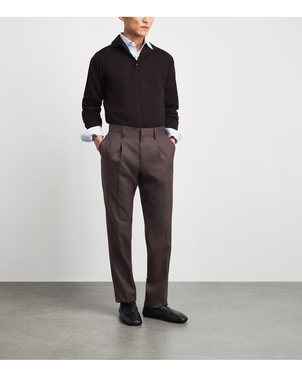 Lardini Brown Virgin Wool-Blend Straight Trousers for men