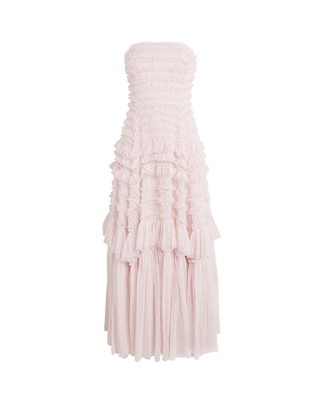 Needle & Thread Pink Ruffle Strapless Valentine Maxi Dress