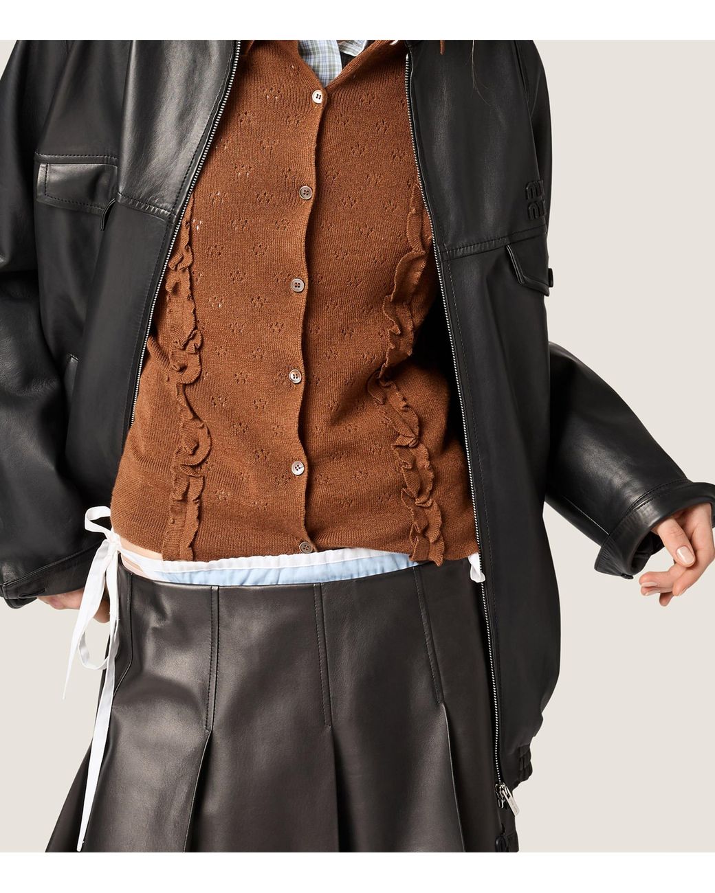 Miu Miu Brown Cashmere-Silk Ruffled Cardigan
