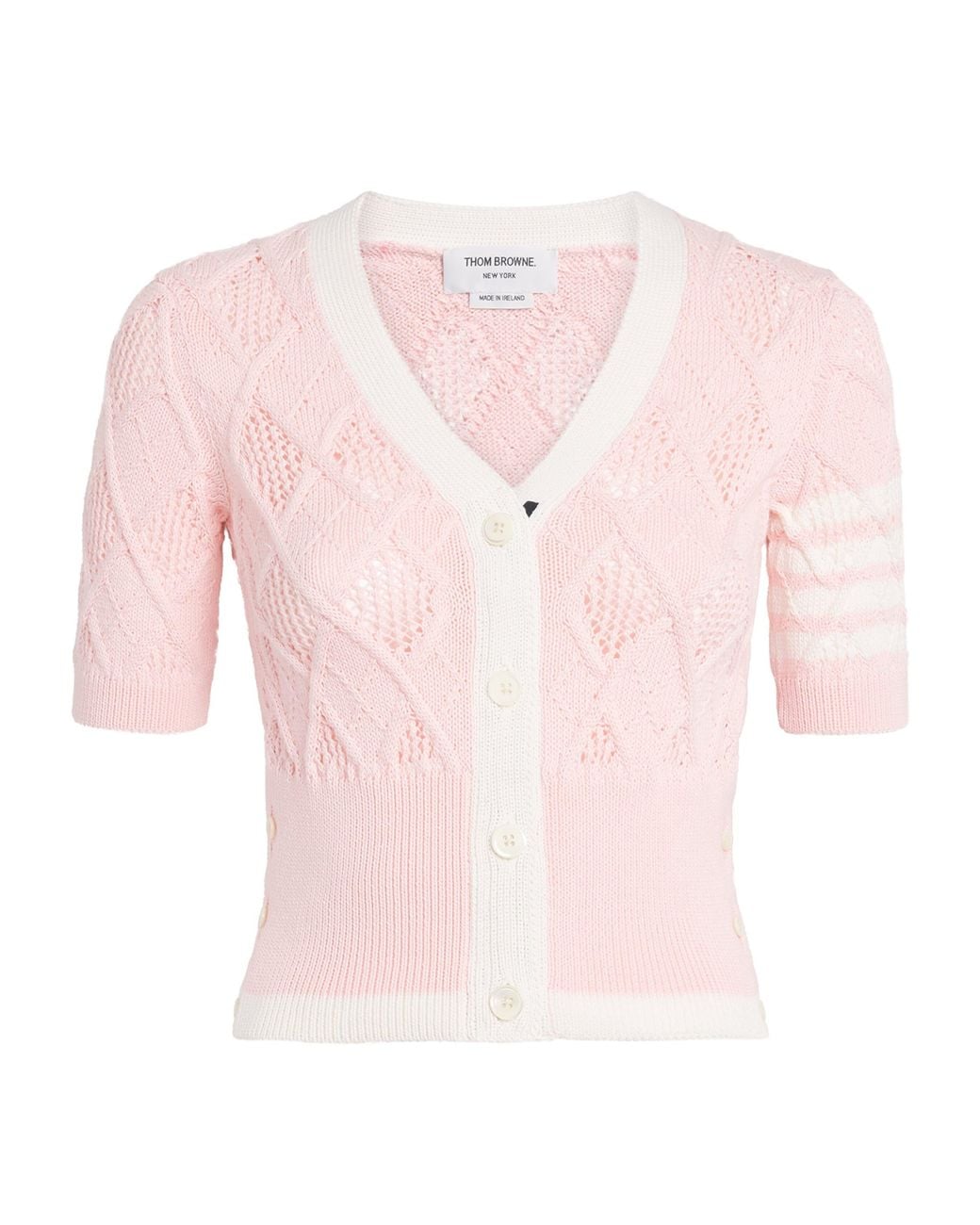 Thom Browne Pink Argyle Pointelle Knit Cardigan