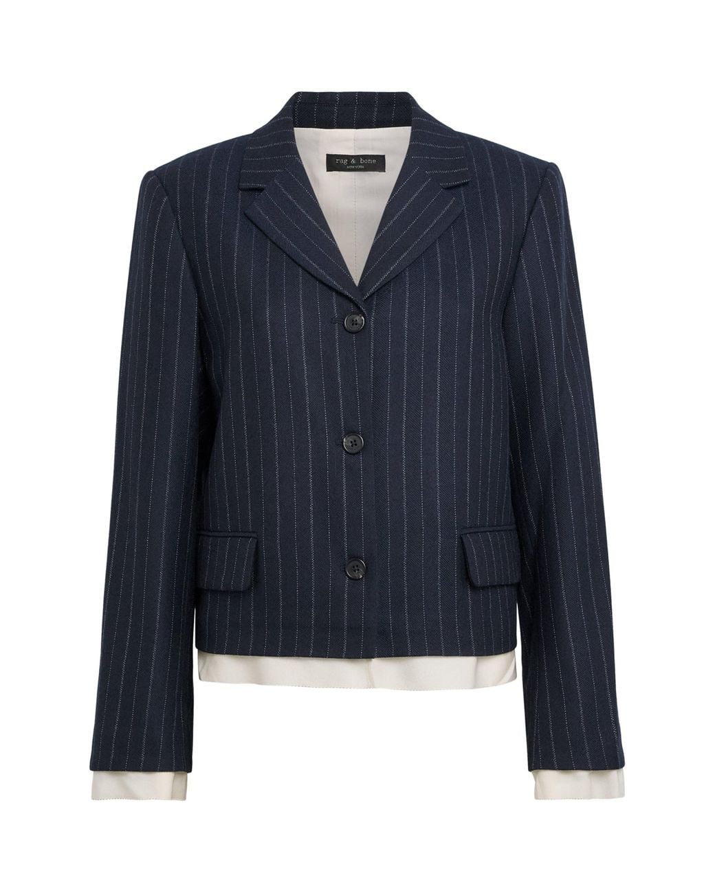 Rag & Bone Blue Wool-Blend Herringbone Stripe Lawrence Blazer