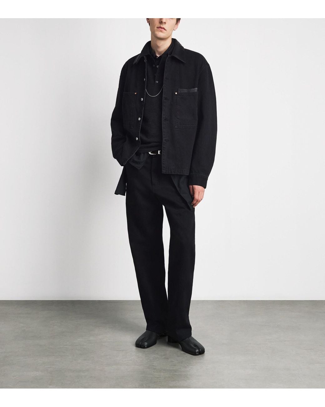 Lemaire Black Leather-Collar Workwear Denim Overshirt for men