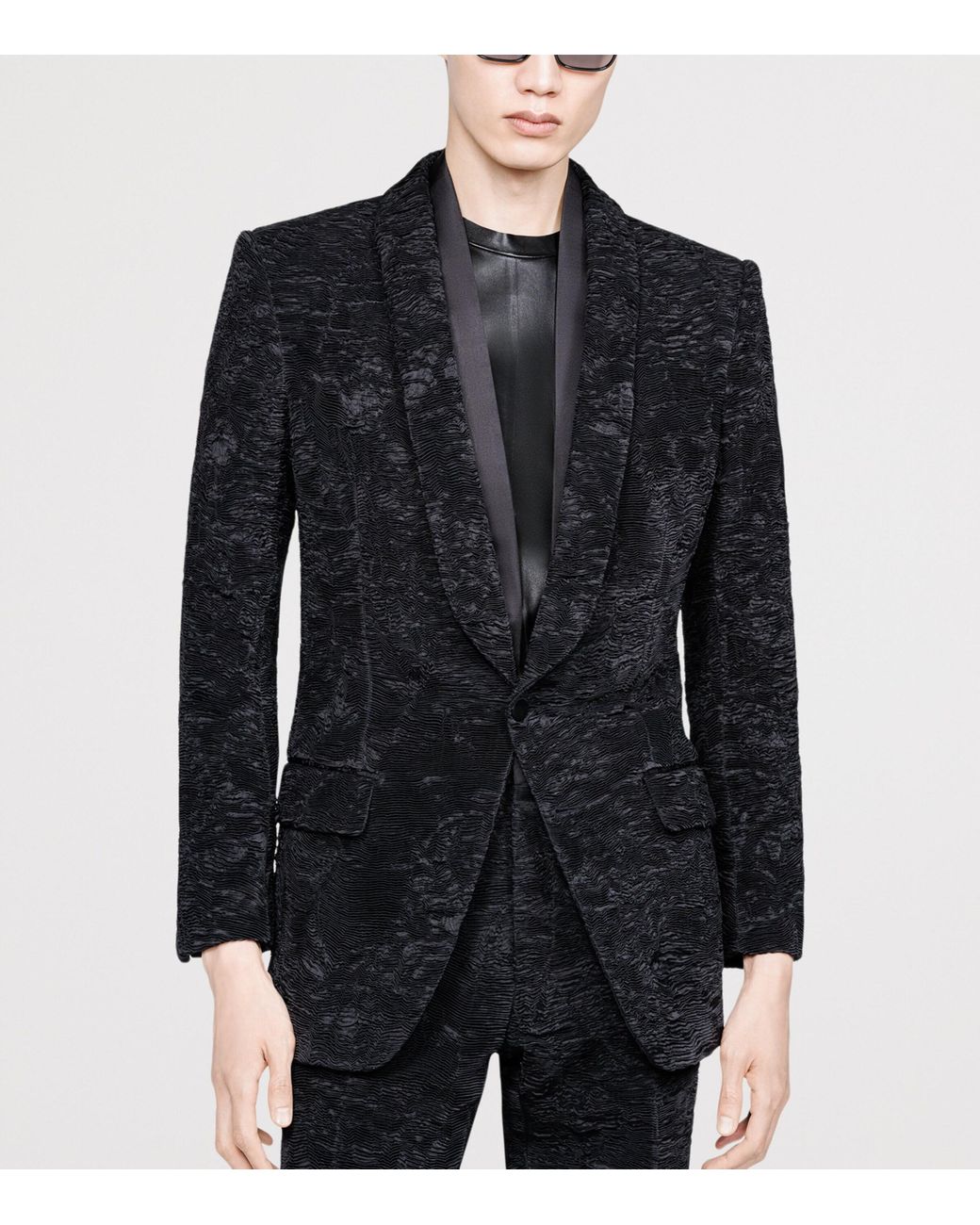 Tom Ford Black Silk Plissé Colbert Blazer for men