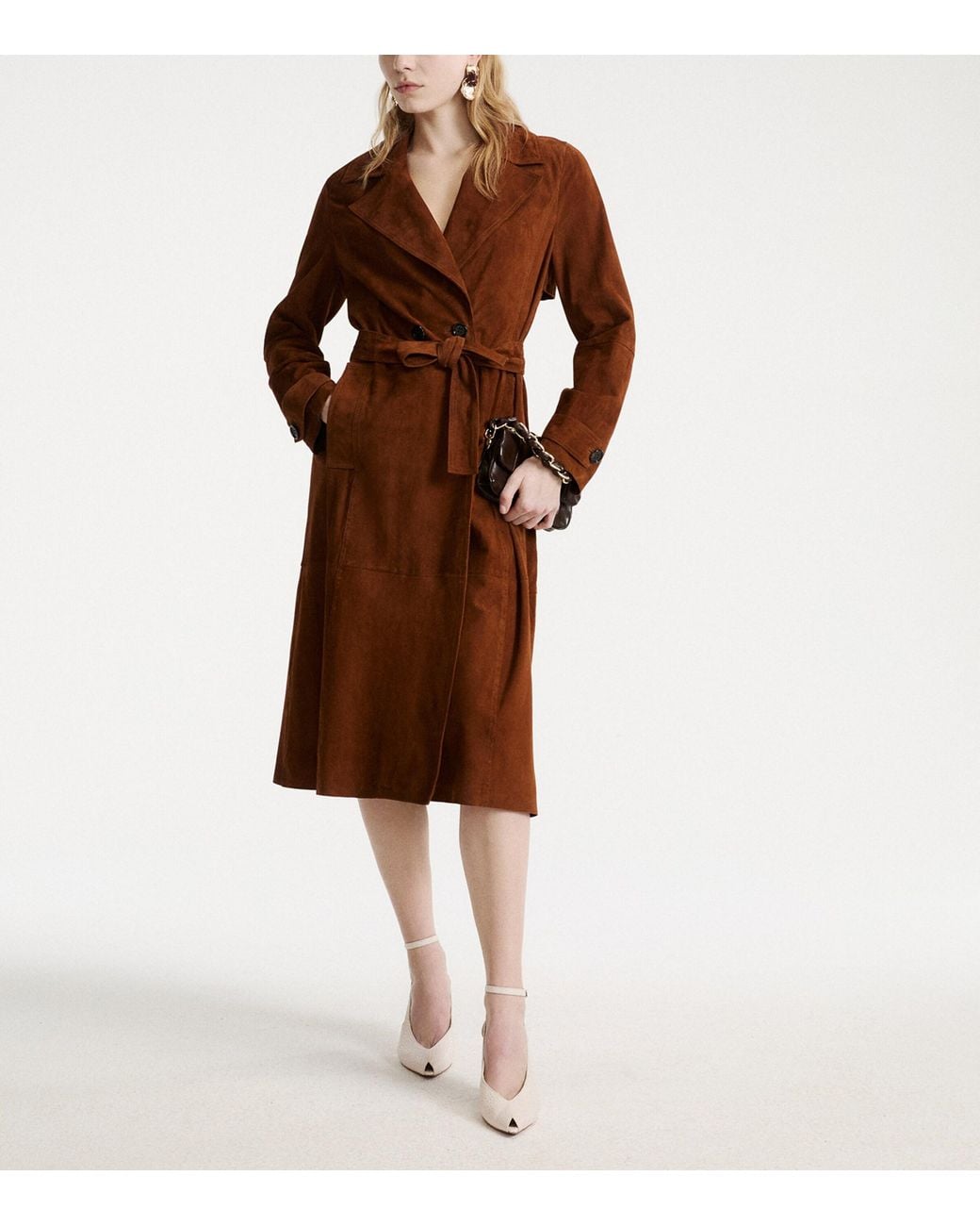 Marella Brown Suede Belted Coat