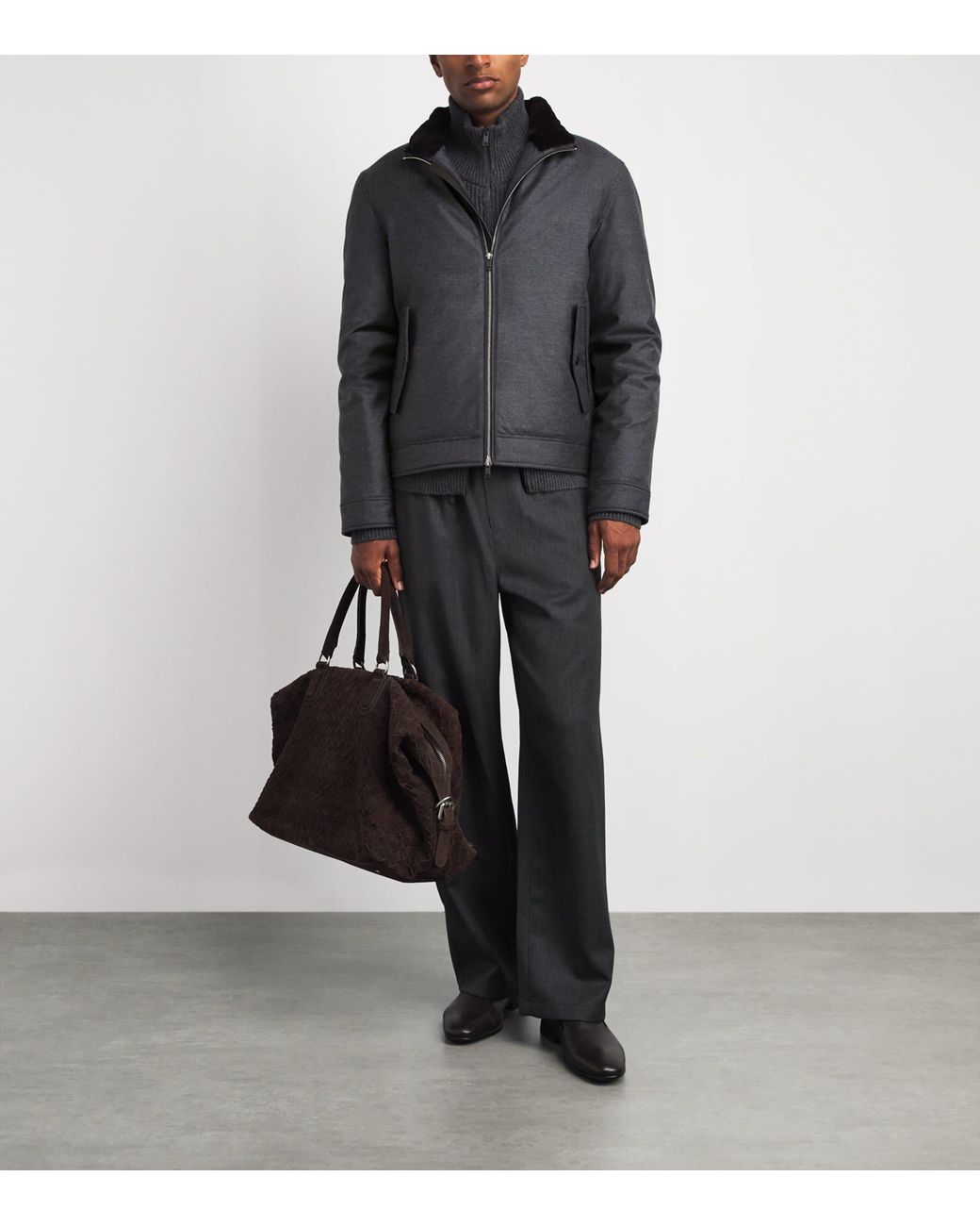 Yves Salomon Gray Virgin Wool-Silk Bomber Jacket for men