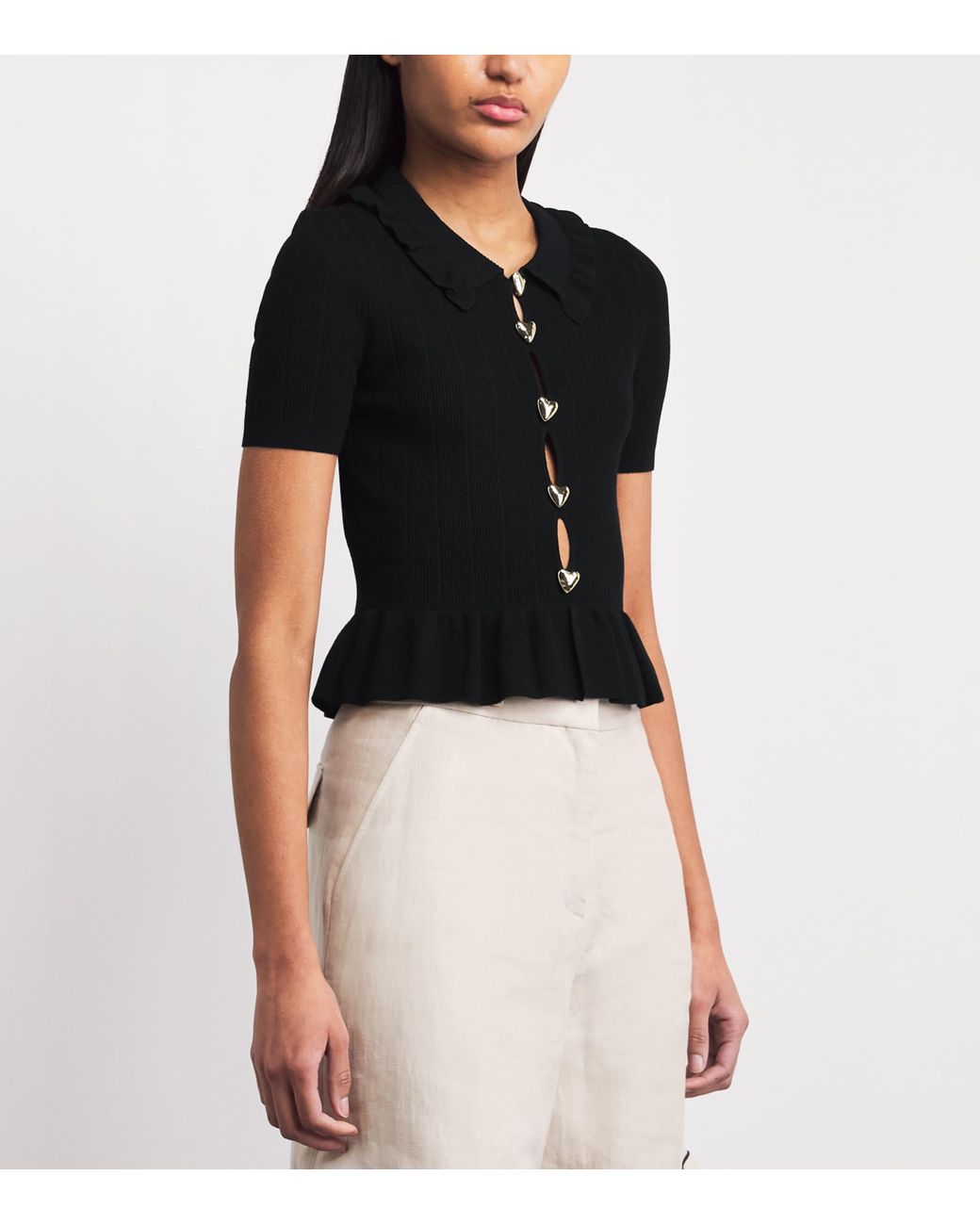 Claudie Pierlot Black Knitted Ribbed Peplum Sweater