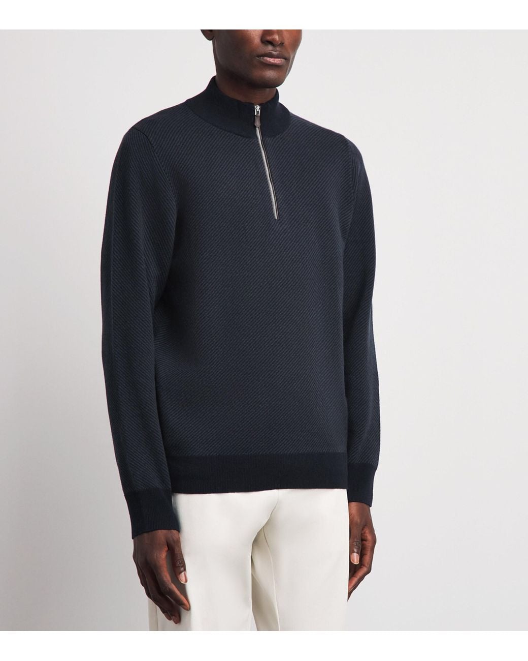 N.Peal Cashmere Blue Cashmere Quarter-Zip Temple Sweater for men