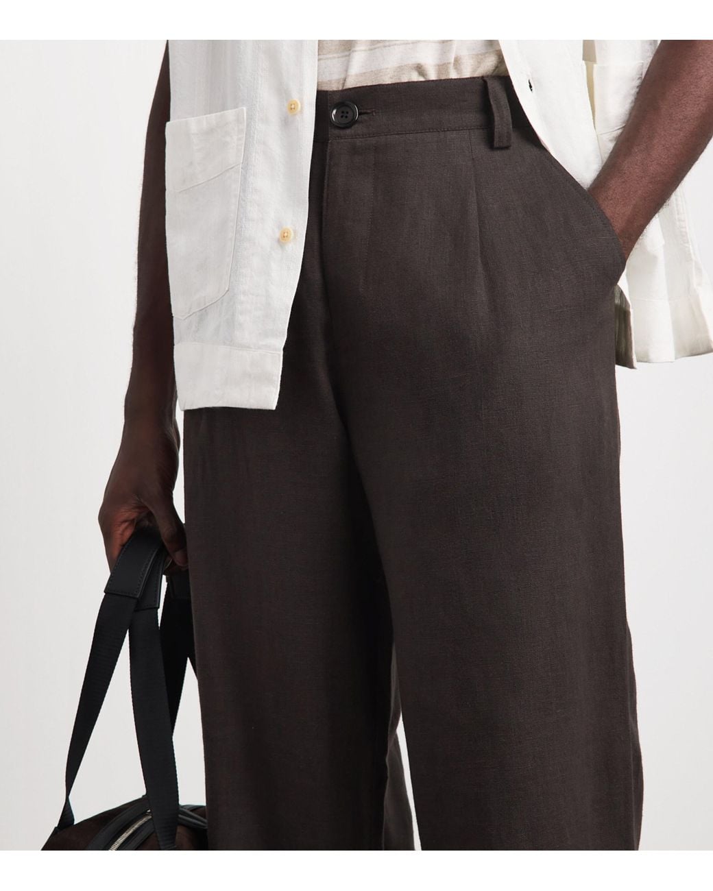 Oliver Spencer Brown Linen-Cotton Morton Pleated Trousers for men