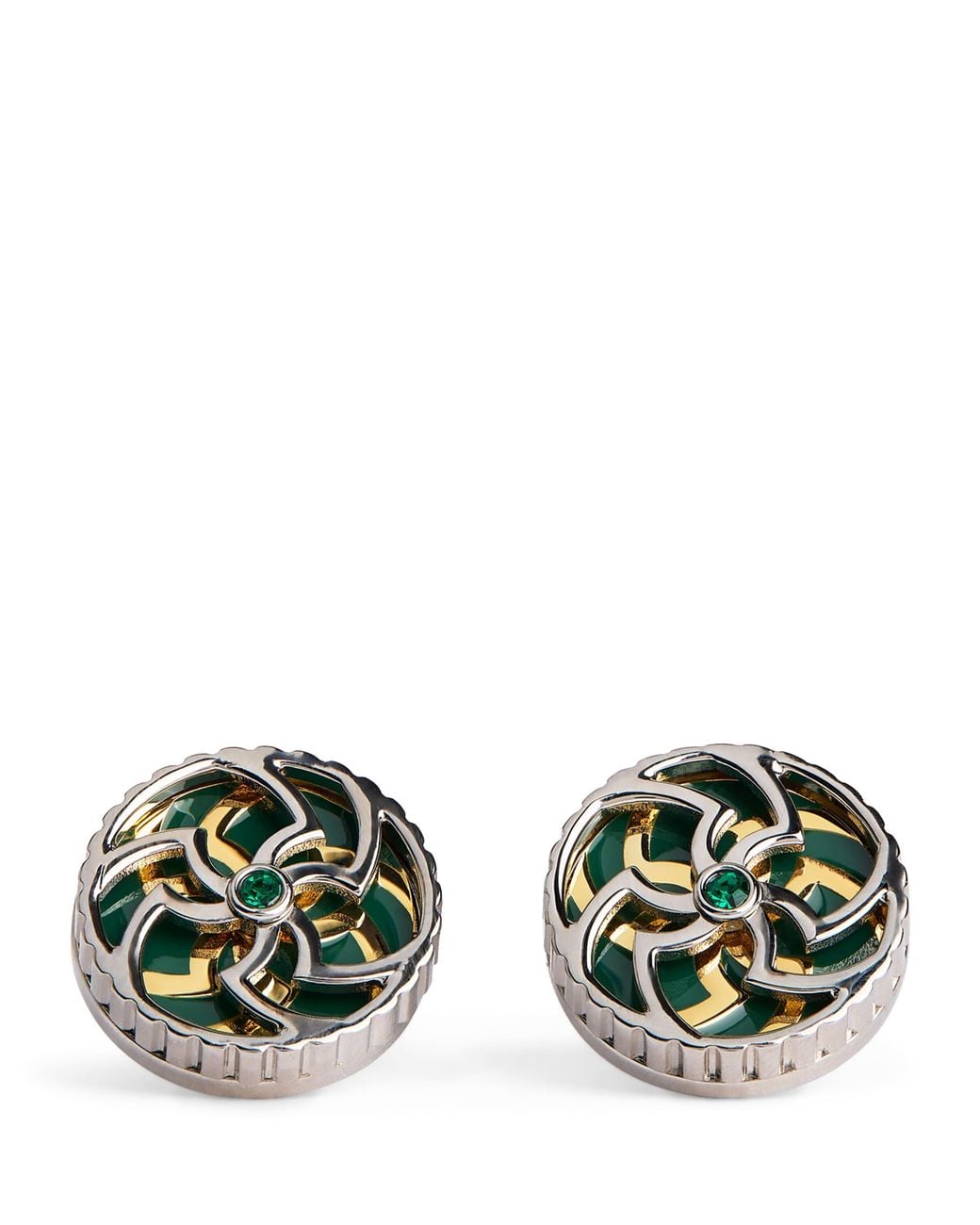 Tateossian Green Palladium-Plated Trinity Cufflinks for men