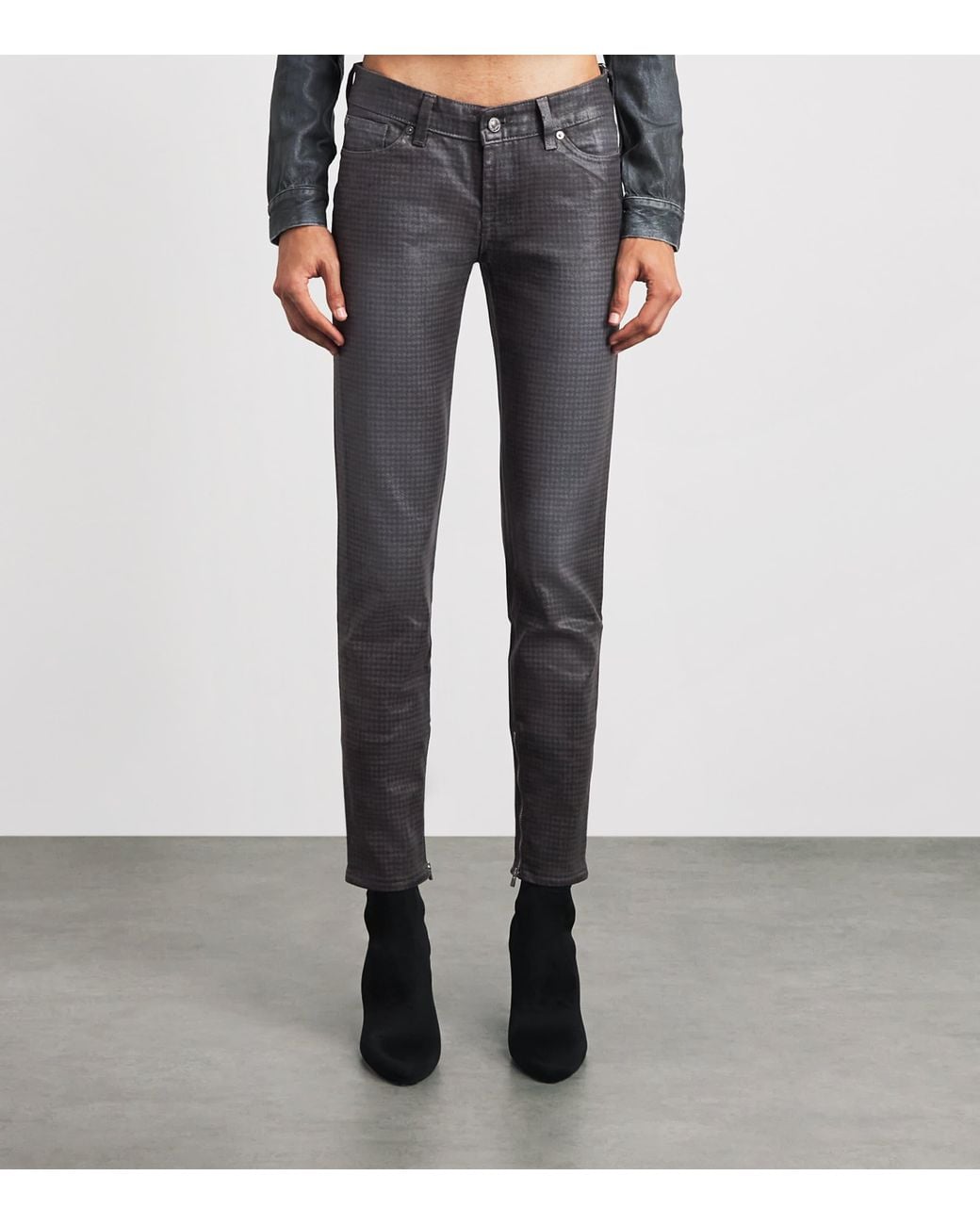 7 For All Mankind Gray Coated Y2K Skinny Jeans
