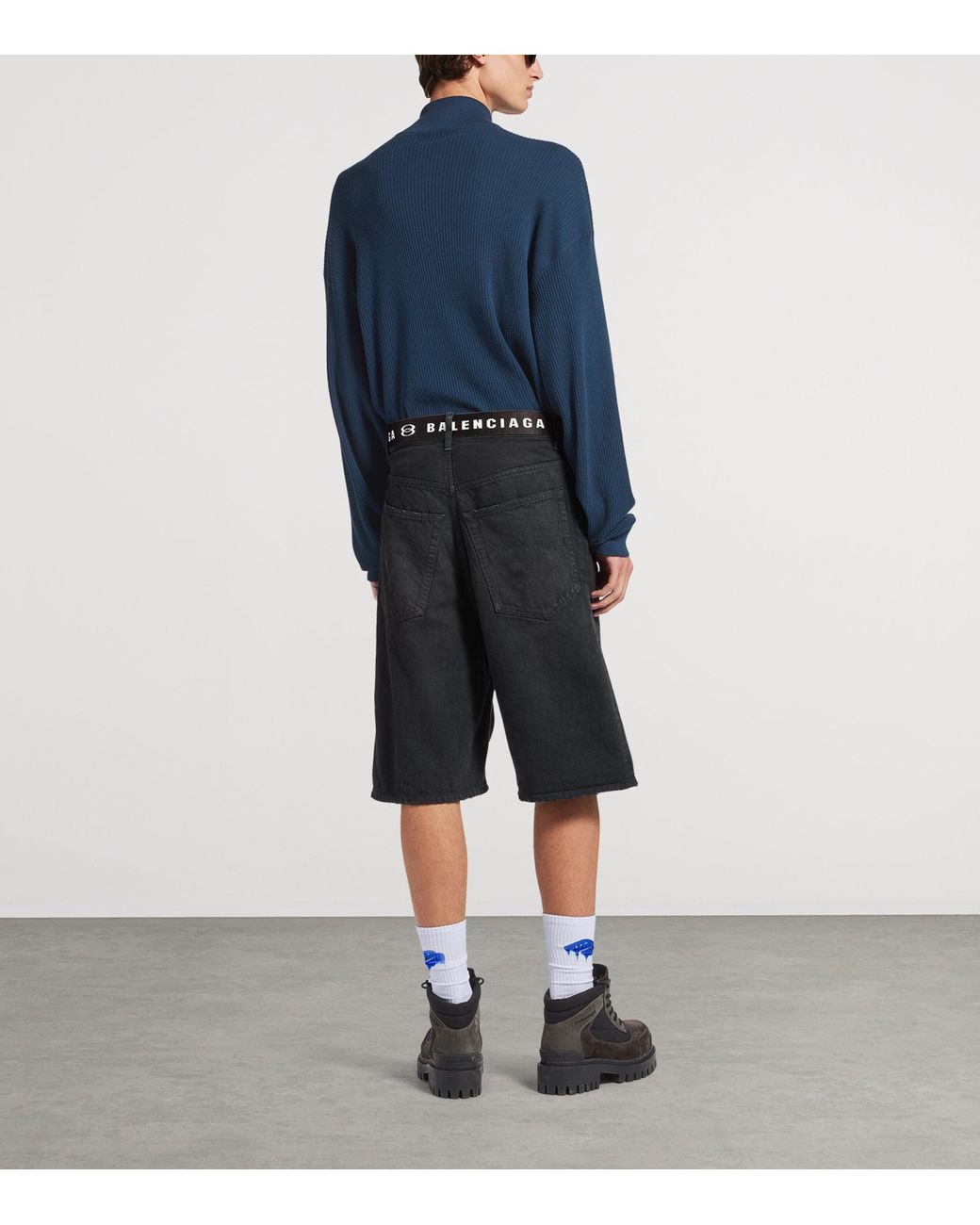 Balenciaga Black Belted Oversized Denim Shorts for men
