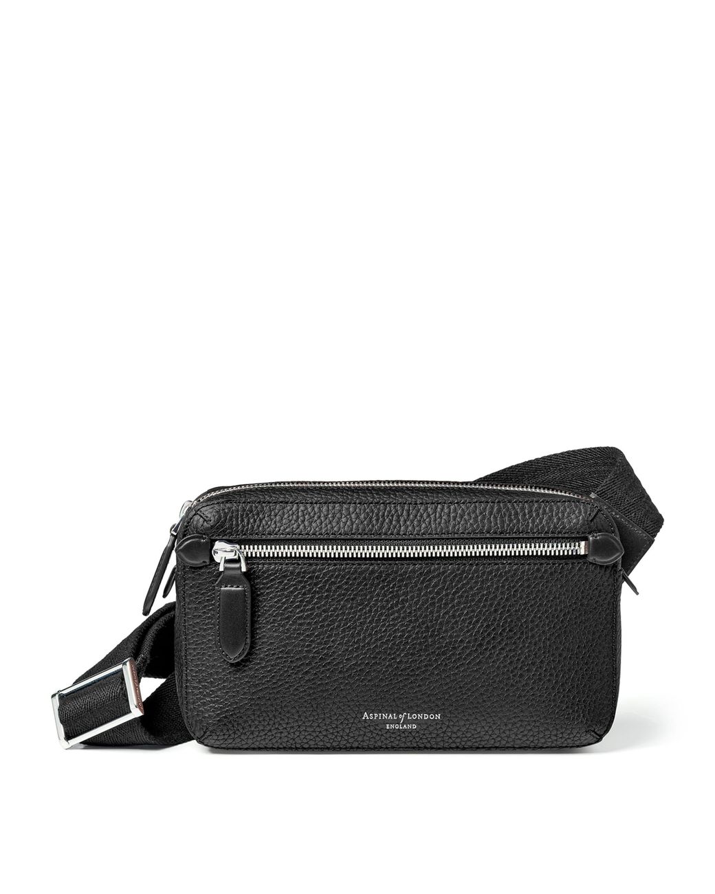 Aspinal Black Leather Reporter Compact Belt Bag for men