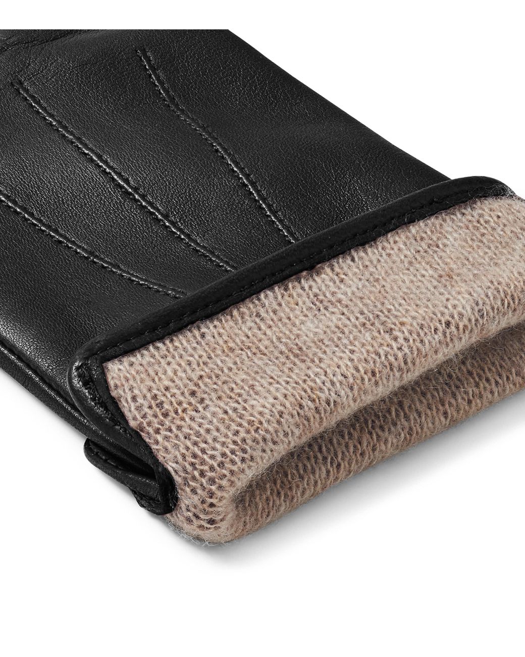 Aspinal Black Wool-Cashmere Lined Leather Gloves