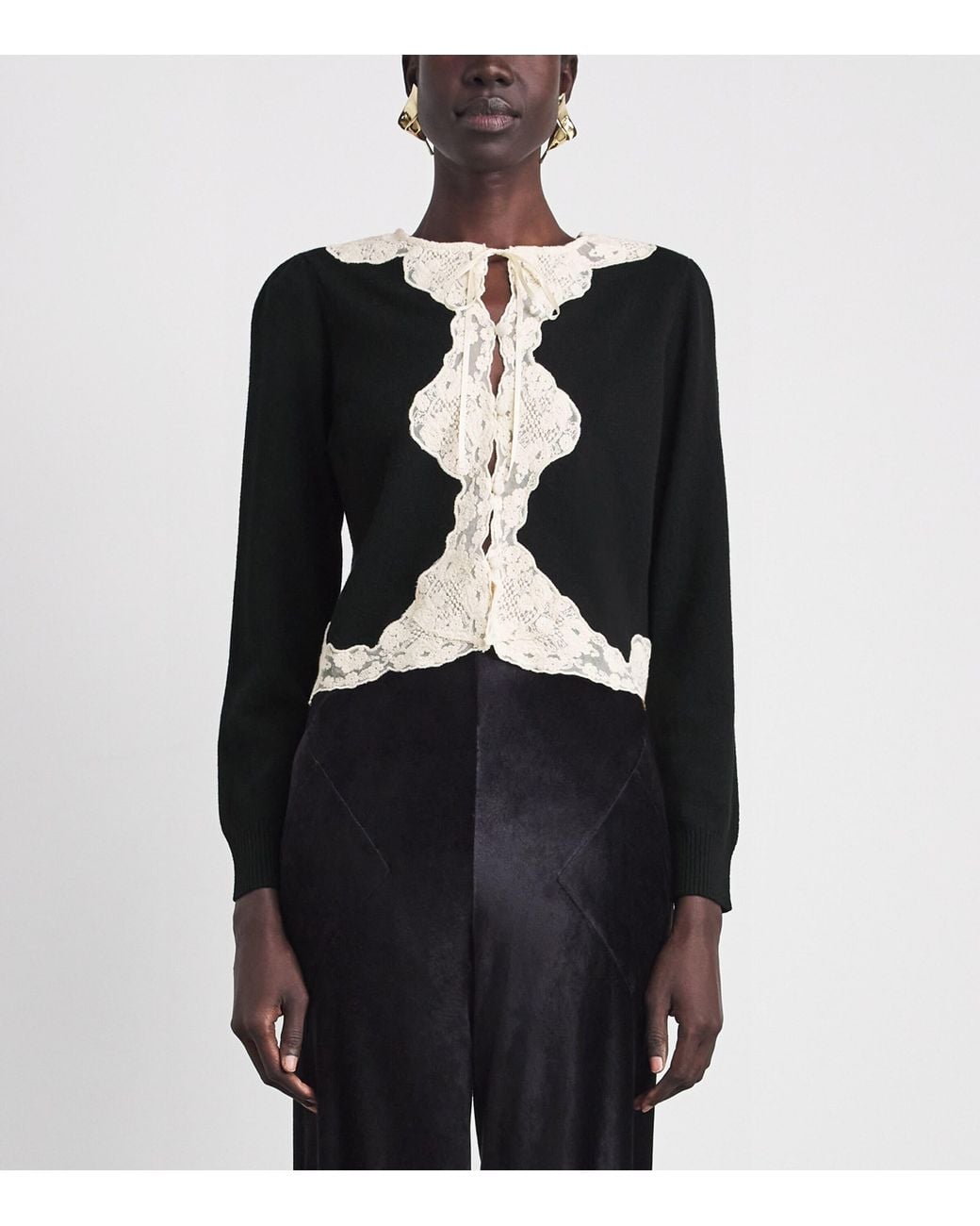 Rixo Black Lace-Trimmed Tassia Cardigan