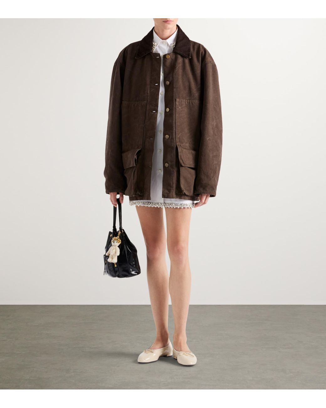 Prada Brown Shearling-Trim Barn Jacket