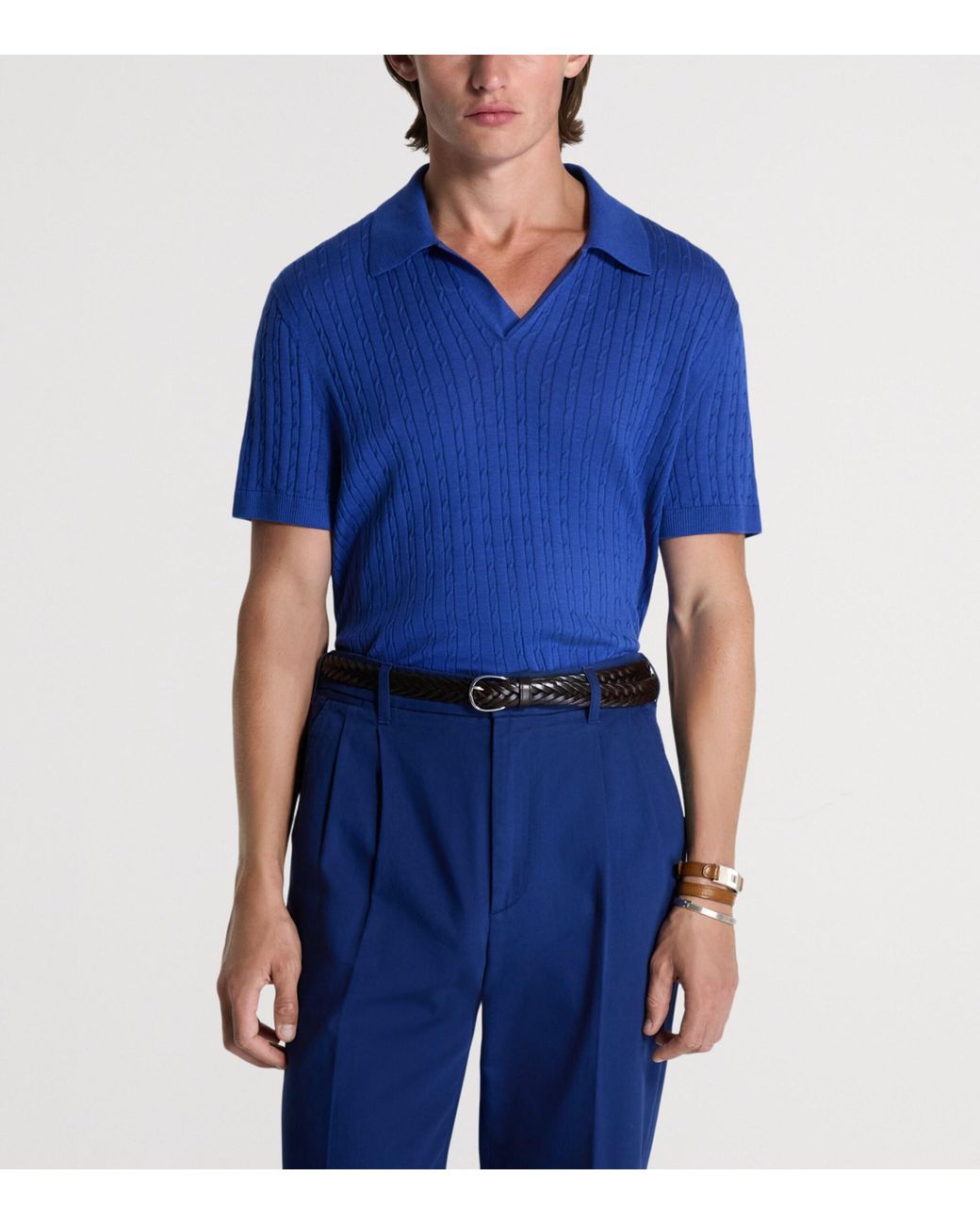 Dunhill Blue Cotton-Mulberry Silk Polo Shirt for men