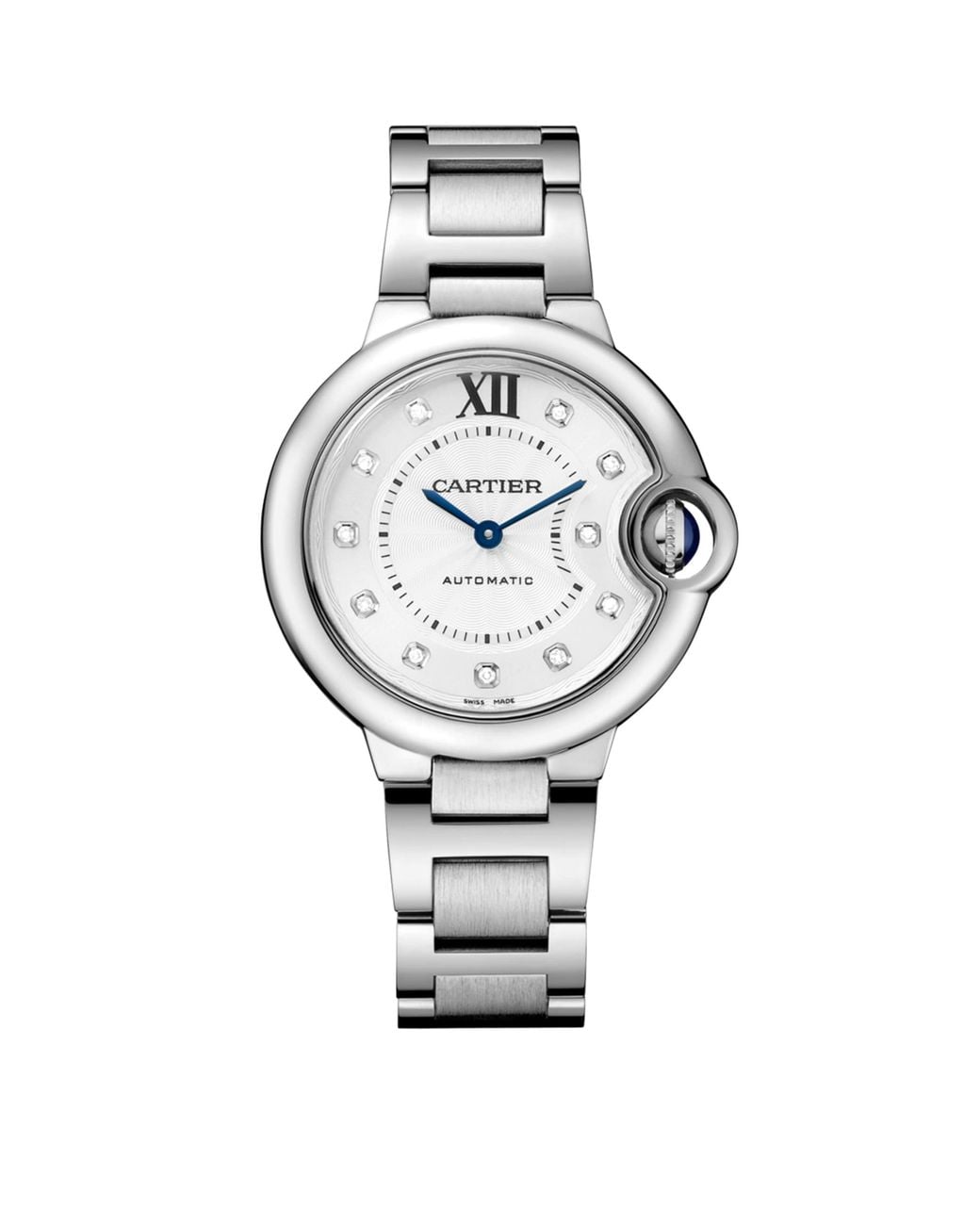 Cartier Metallic Stainless Steel And Diamond Ballon Bleu De Watch 33Mm