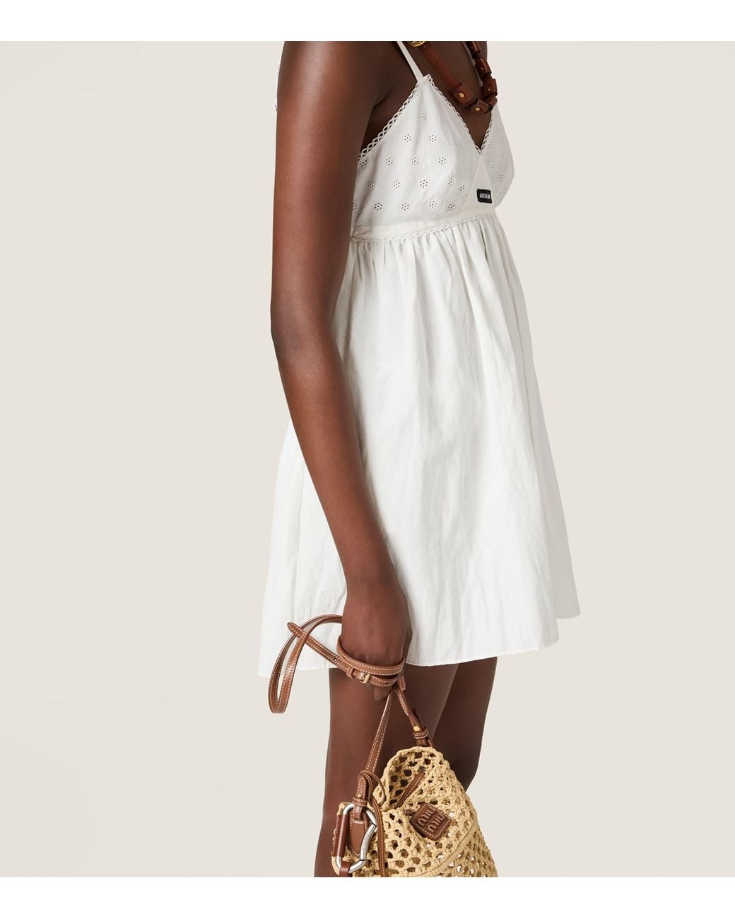 Miu Miu White Eyelet-Embroidered Mini Dress
