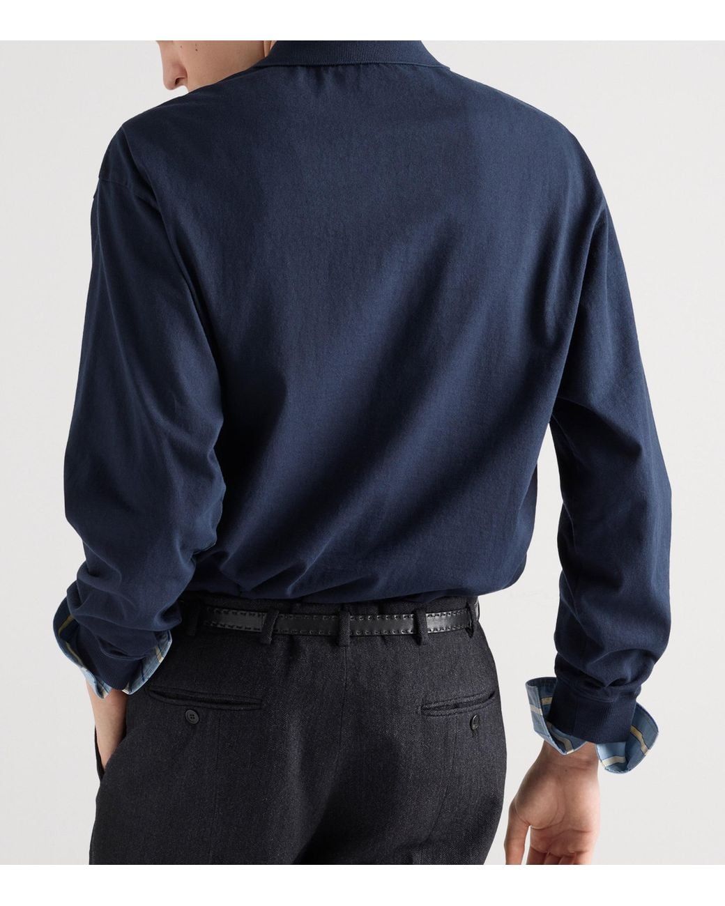Prada Blue Cotton Long-Sleeve Polo Shirt for men