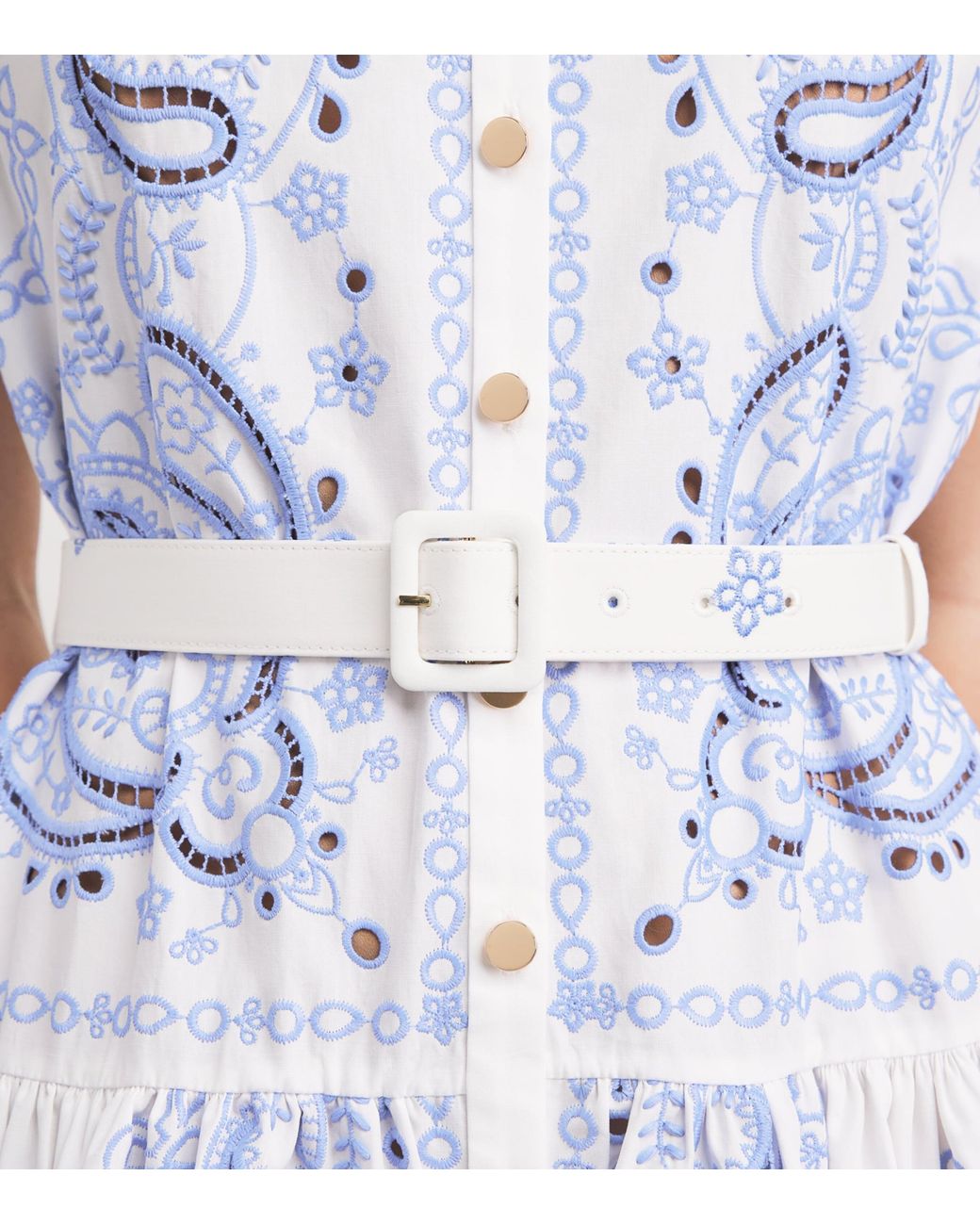 Self-Portrait Blue Cotton Embroidered Midi Dress
