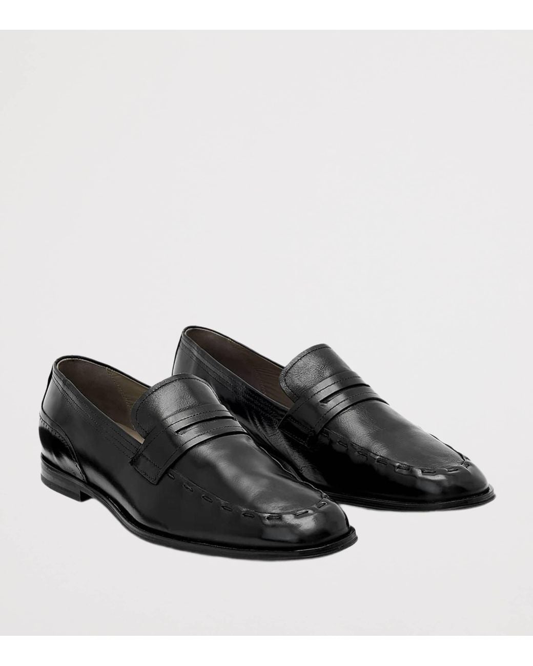 AllSaints Black Leather Jules Stitch Loafers for men